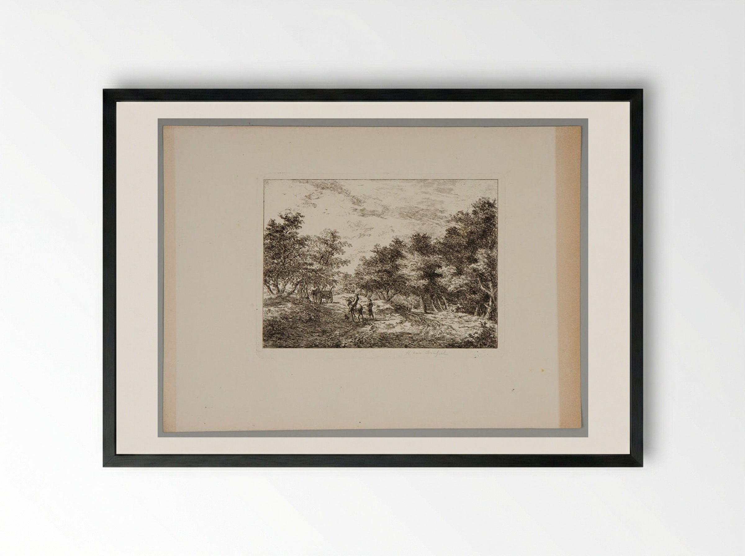 Untitled (Wooded Path with Figures) - Hermanus van Brussel - Framed Print Black