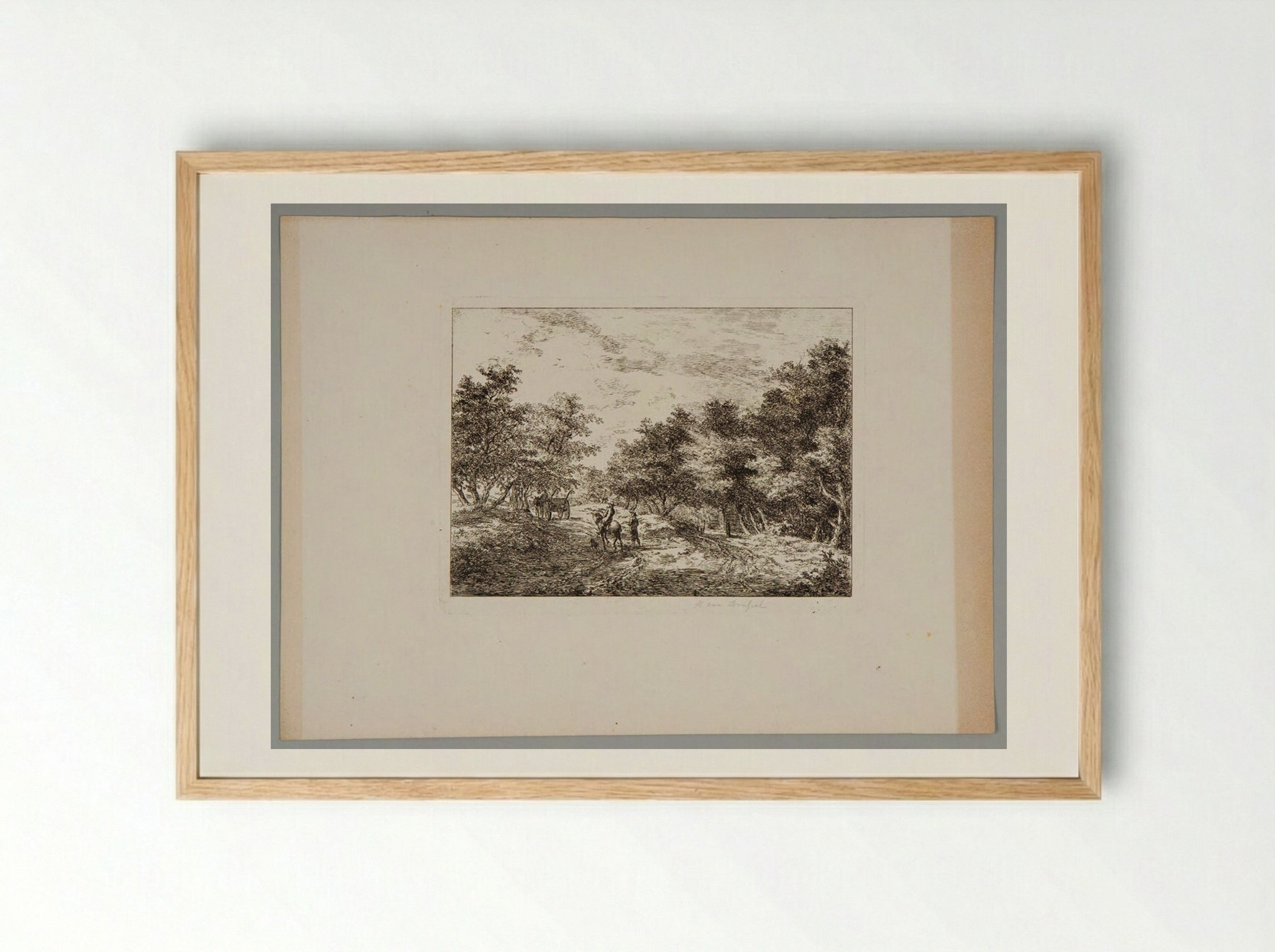 Untitled (Wooded Path with Figures) - Hermanus van Brussel - Framed Print Wood