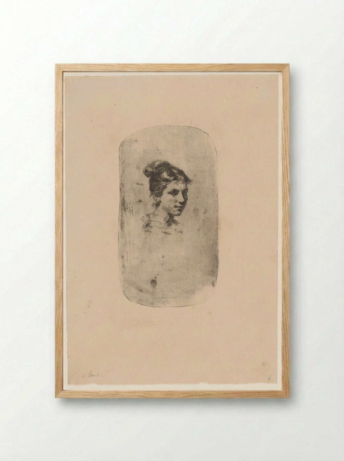 Untitled (Young Woman, Etching) - Adrien De Witte - Framed Print Wood