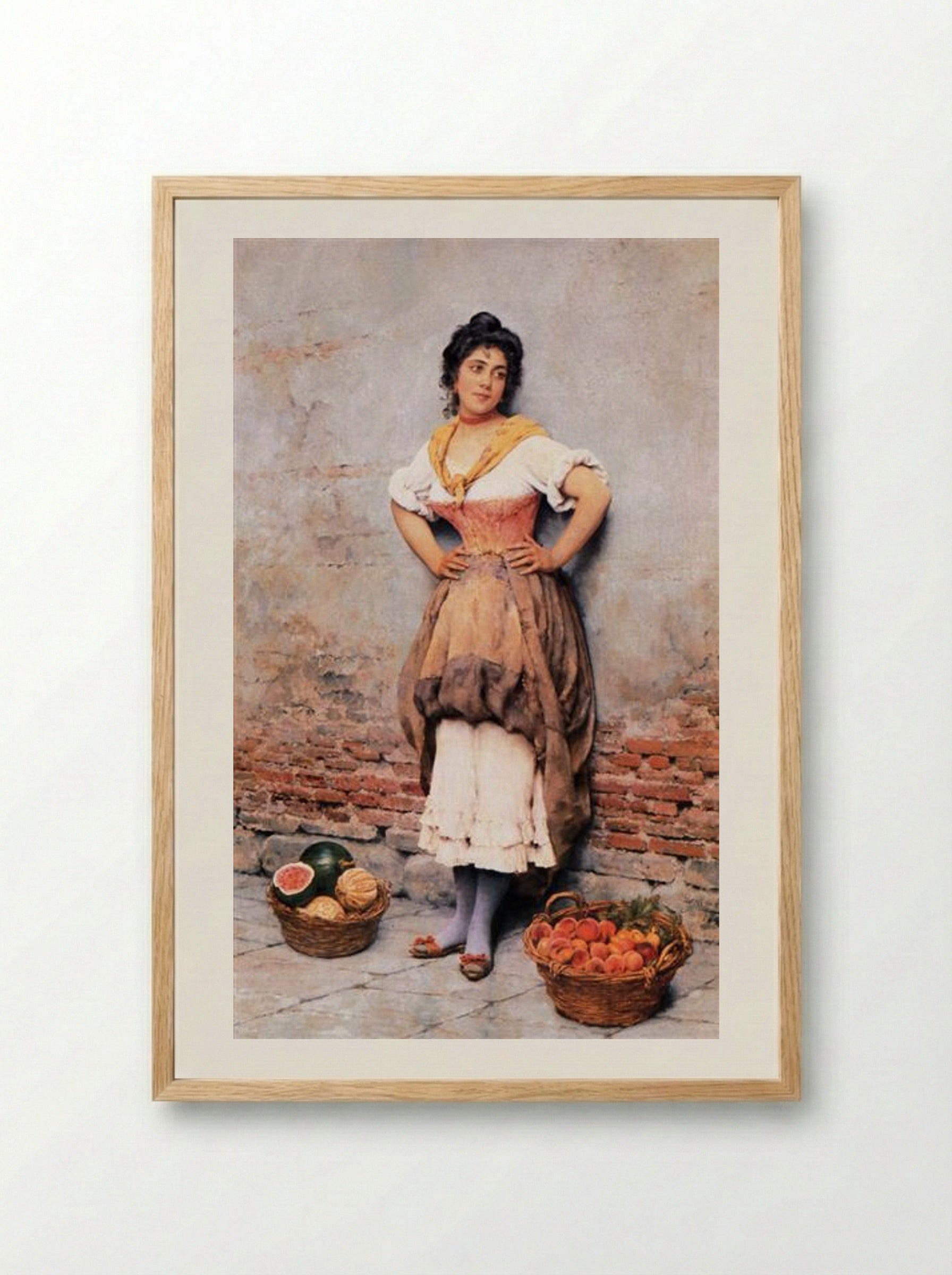 Untitled (Young Woman with Fruit Baskets) - Eugene de Blaas - Framed Print Wood