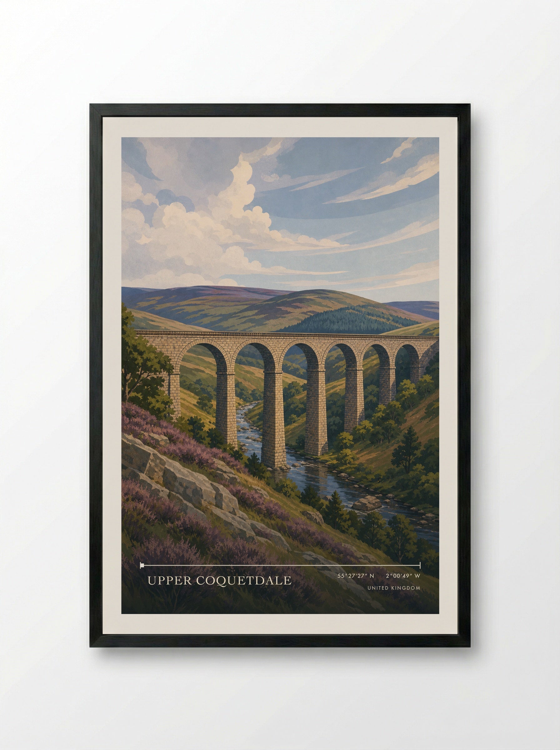 Upper Coquetdale United Kingdom Travel Poster - Framed Print Black