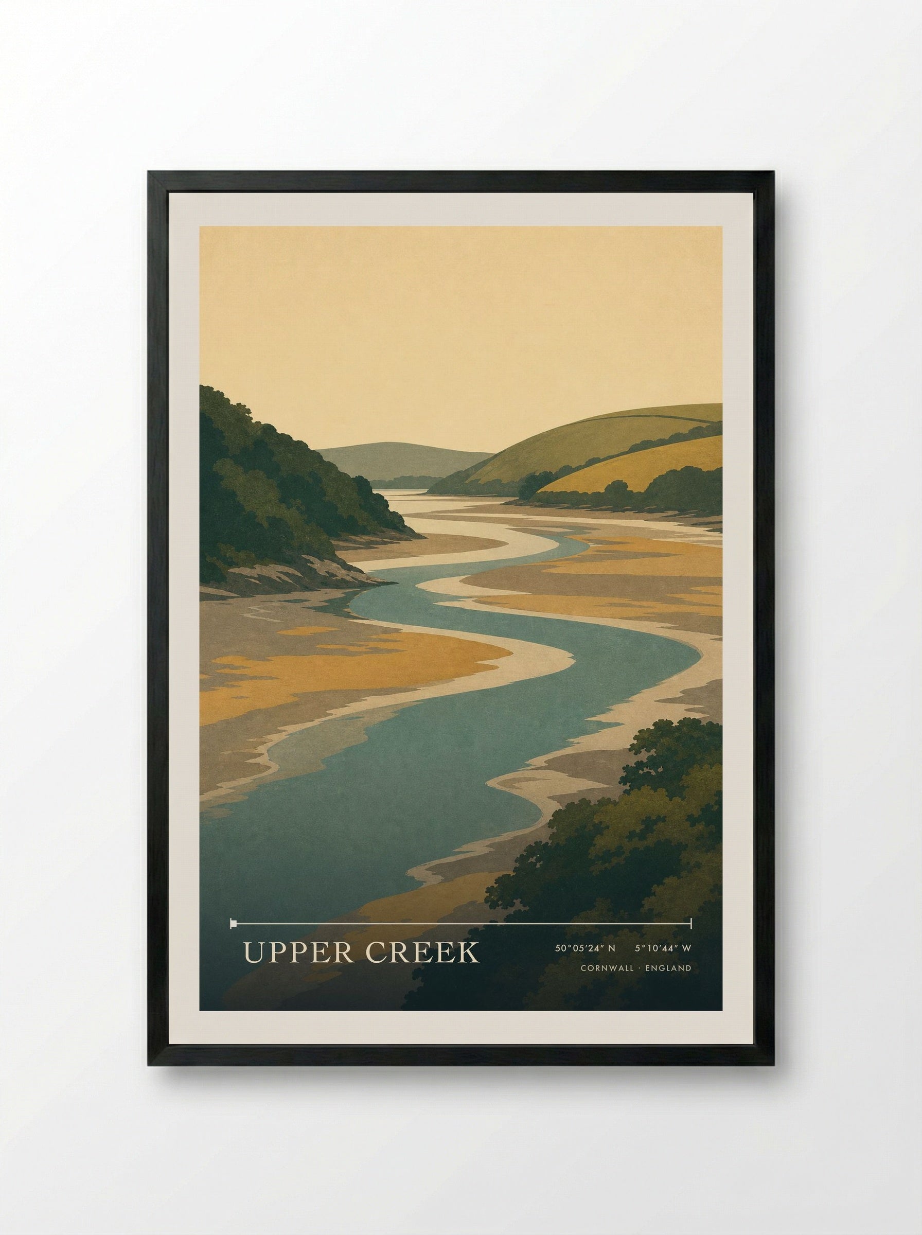 Upper Creek Cornwall England Travel Poster - Framed Print Black