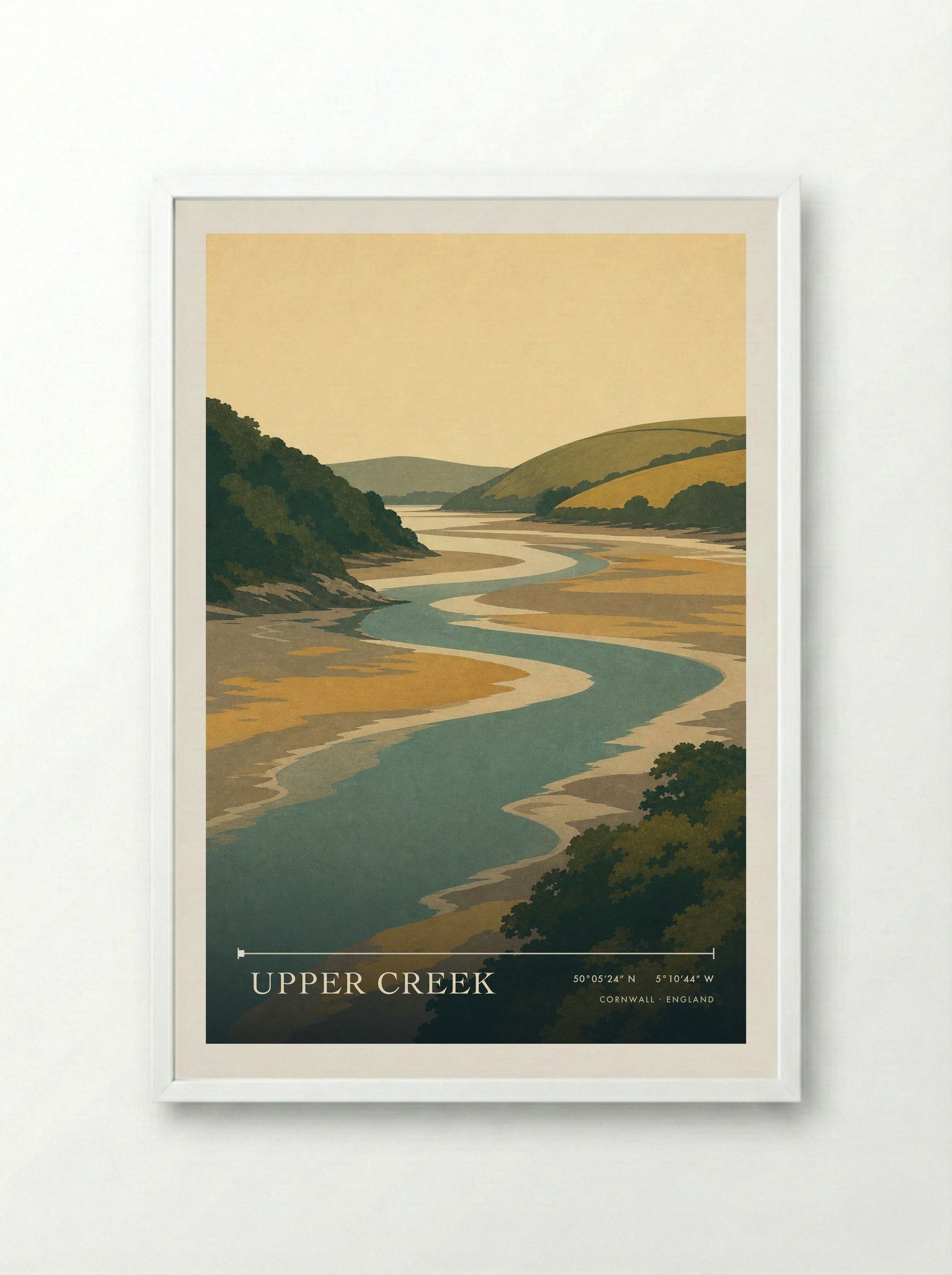 Upper Creek Cornwall England Travel Poster - Framed Print White