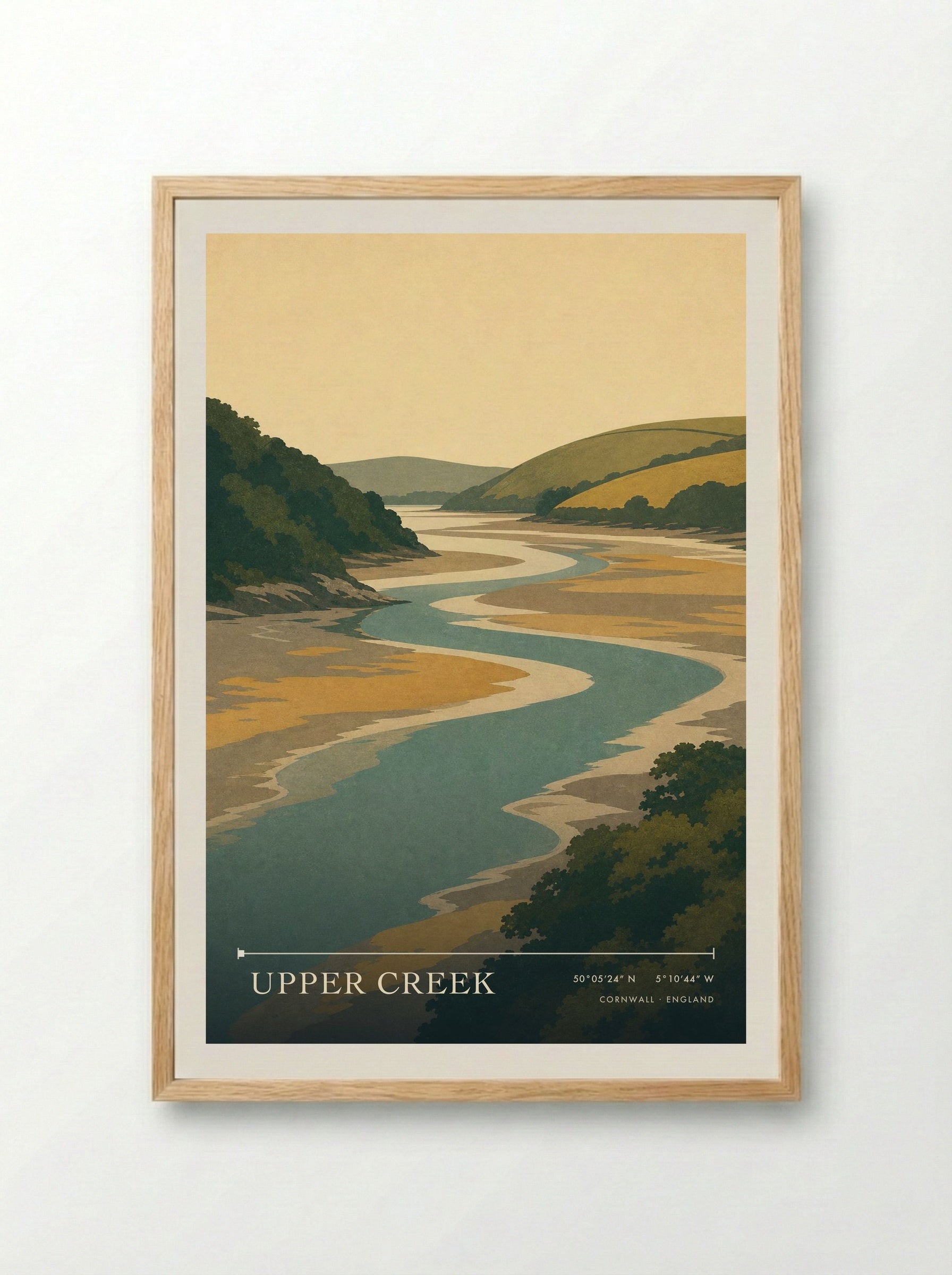 Upper Creek Cornwall England Travel Poster - Framed Print Wood