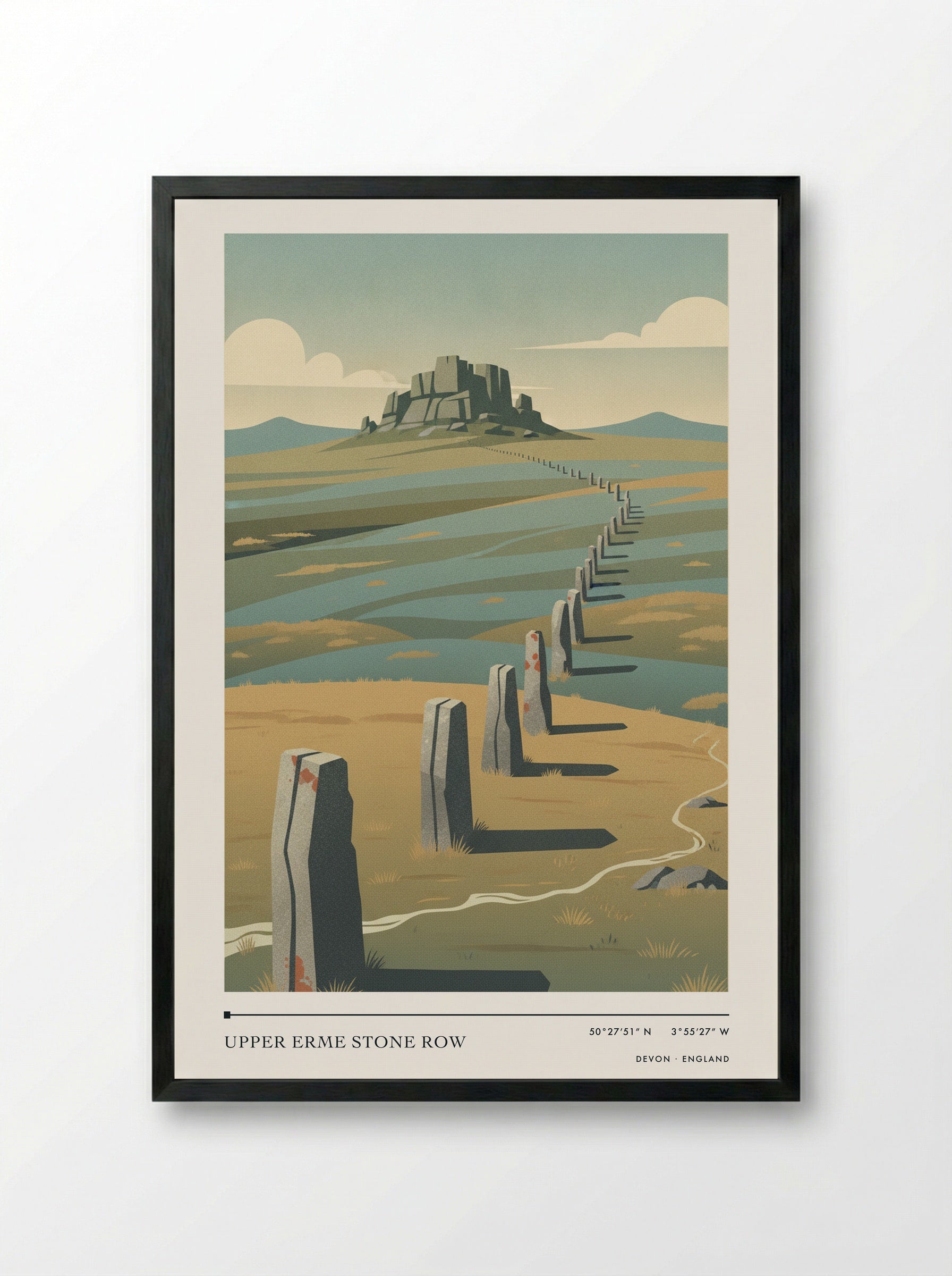Upper Erme Stone Row Devon England Travel Poster - Framed Print Black