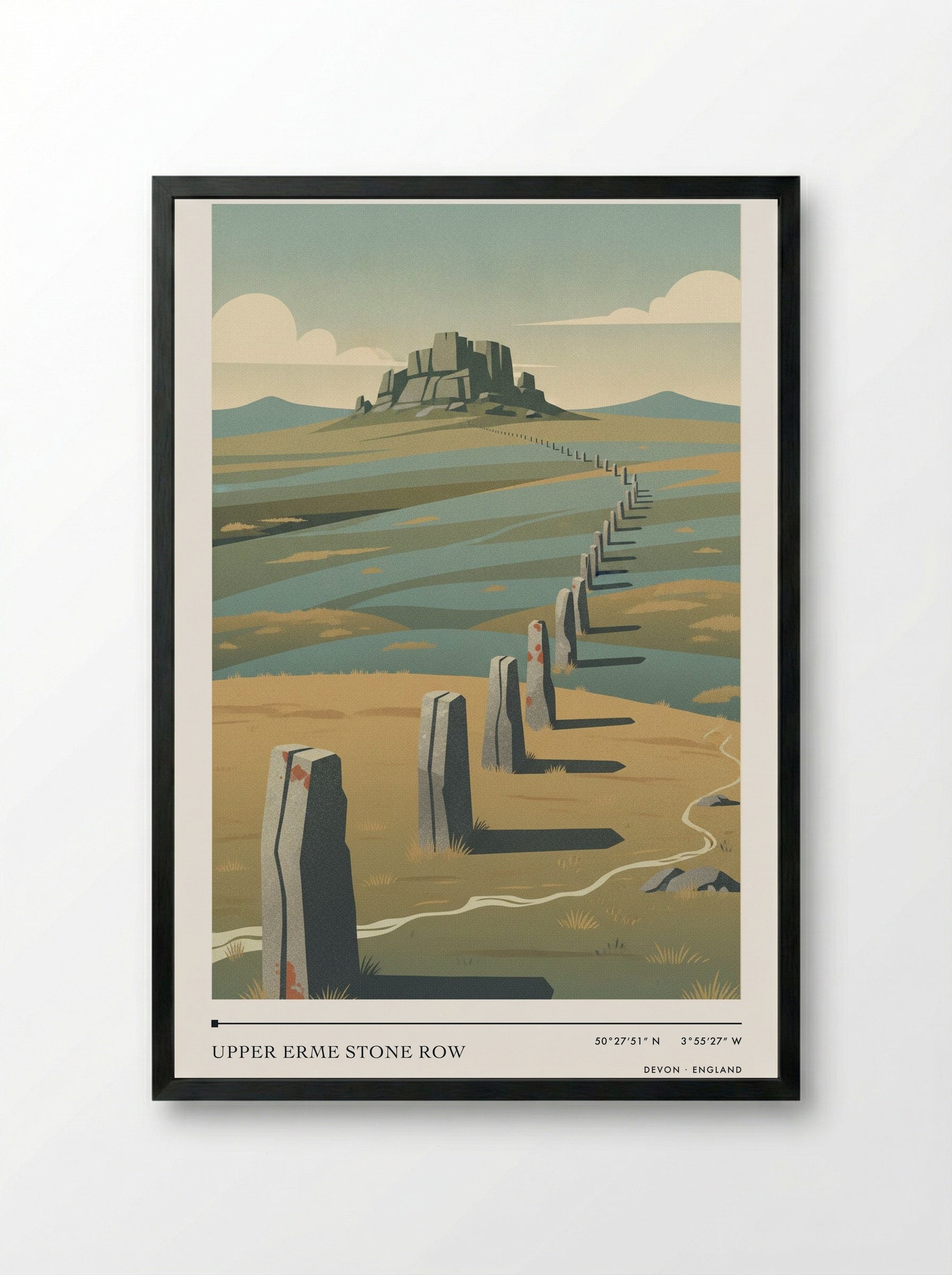 Upper Erme Stone Row Devon England Travel Poster - Framed Print Black