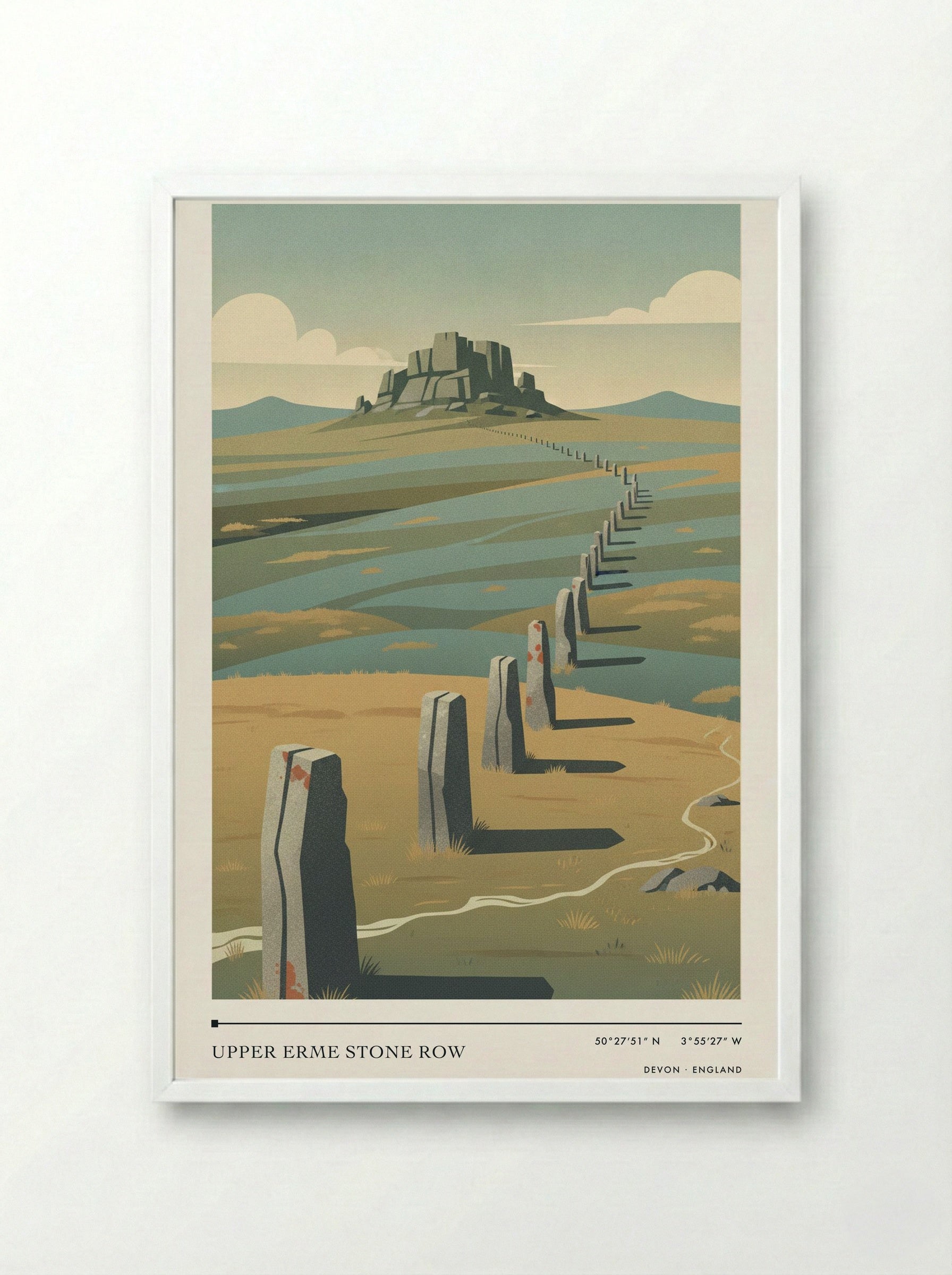 Upper Erme Stone Row Devon England Travel Poster - Framed Print White