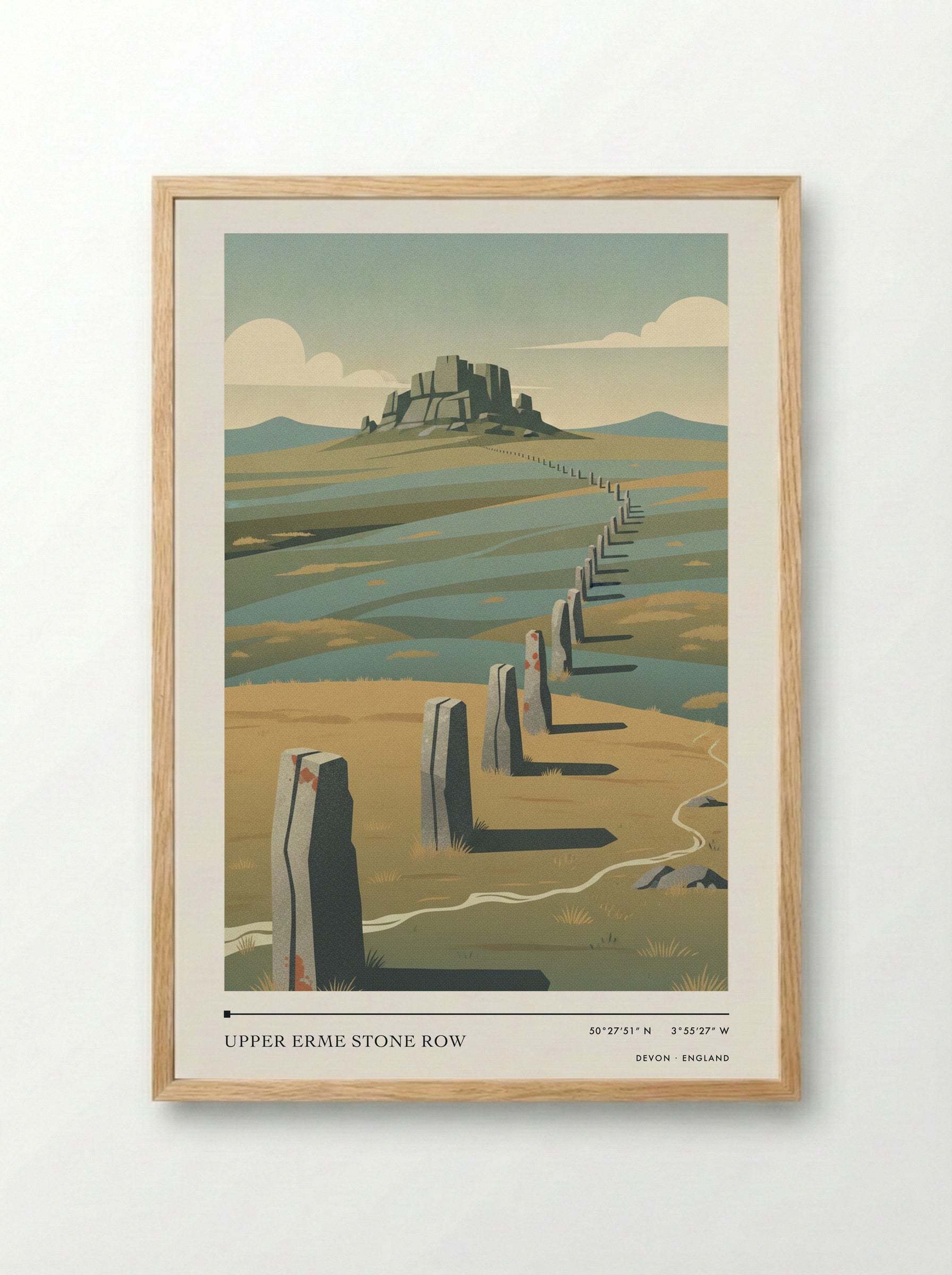 Upper Erme Stone Row Devon England Travel Poster - Framed Print Wood