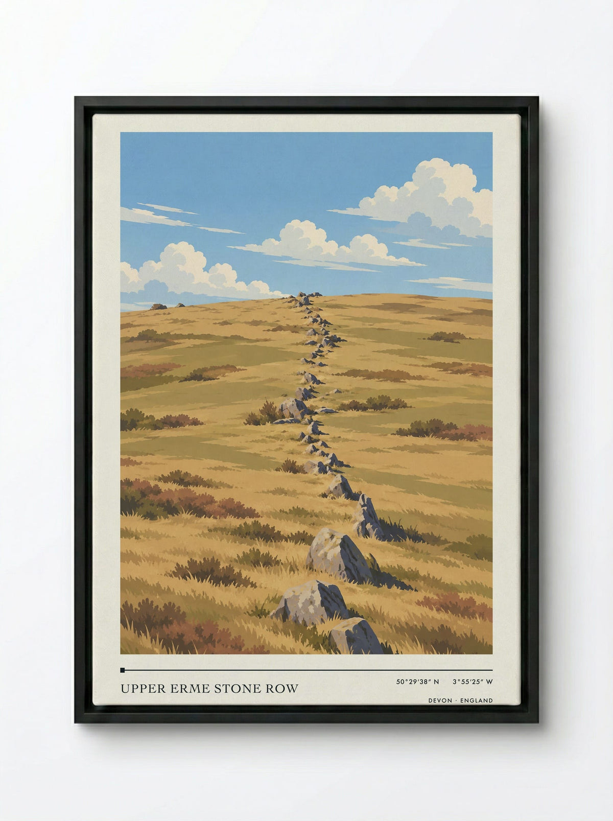 Upper Erme Stone Row, Devon | Travel Poster - Framed Canvas Black