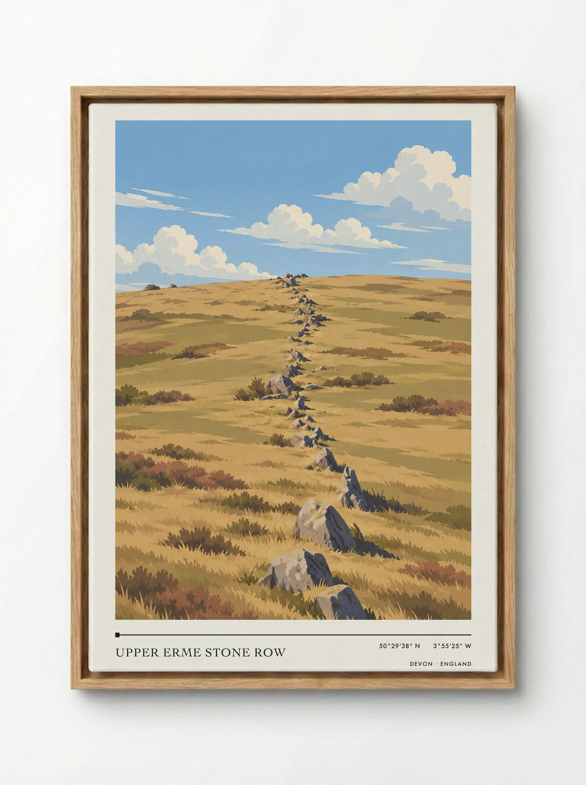 Upper Erme Stone Row, Devon | Travel Poster - Framed Canvas Wood