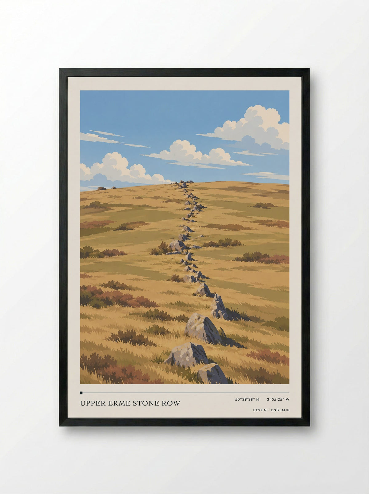 Upper Erme Stone Row, Devon | Travel Poster - Framed Print Black