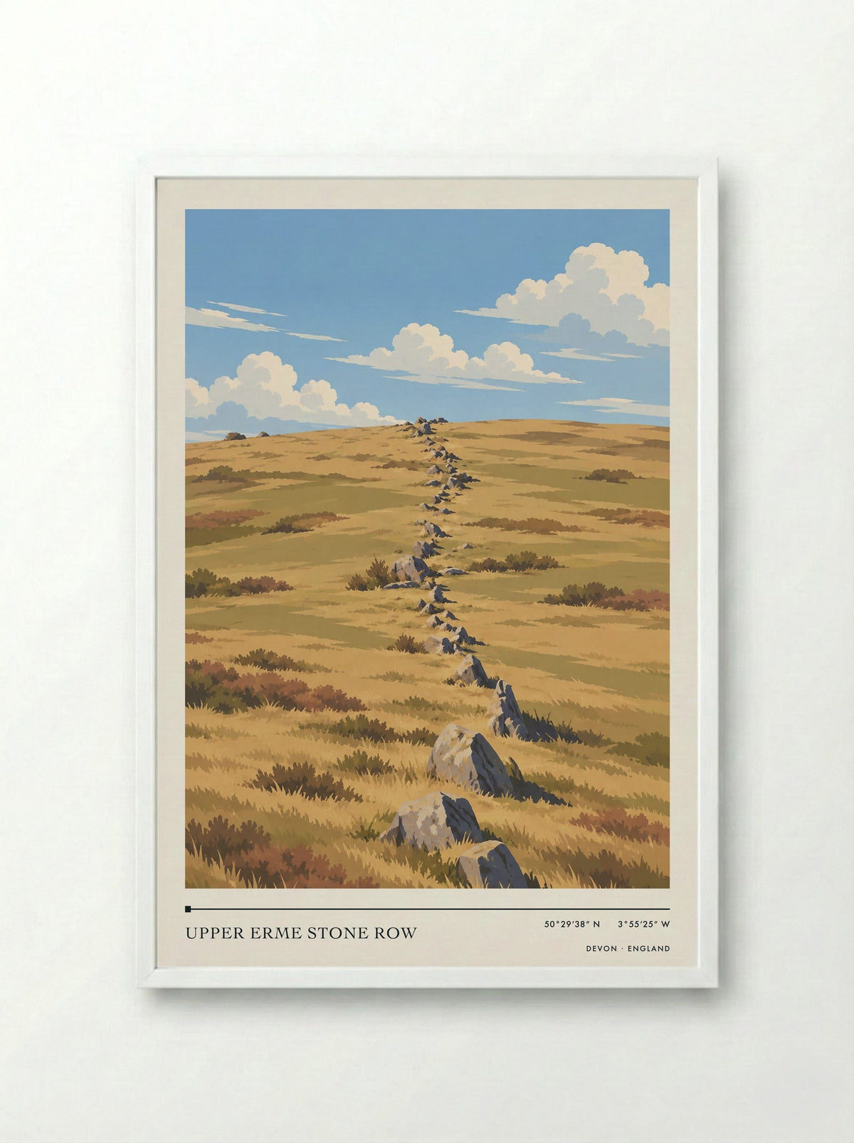 Upper Erme Stone Row, Devon | Travel Poster - Framed Print White
