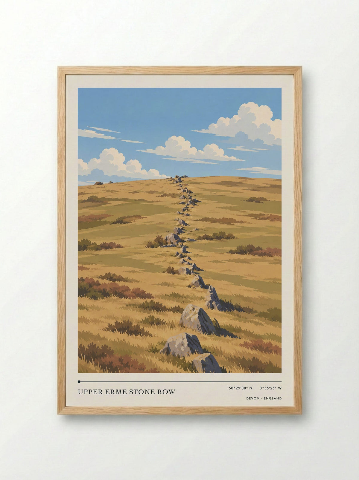Upper Erme Stone Row, Devon | Travel Poster - Framed Print Wood