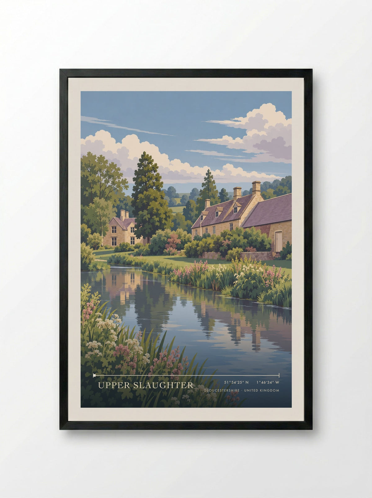 Upper Slaughter, Gloucestershire | Travel Poster - Framed Print Black