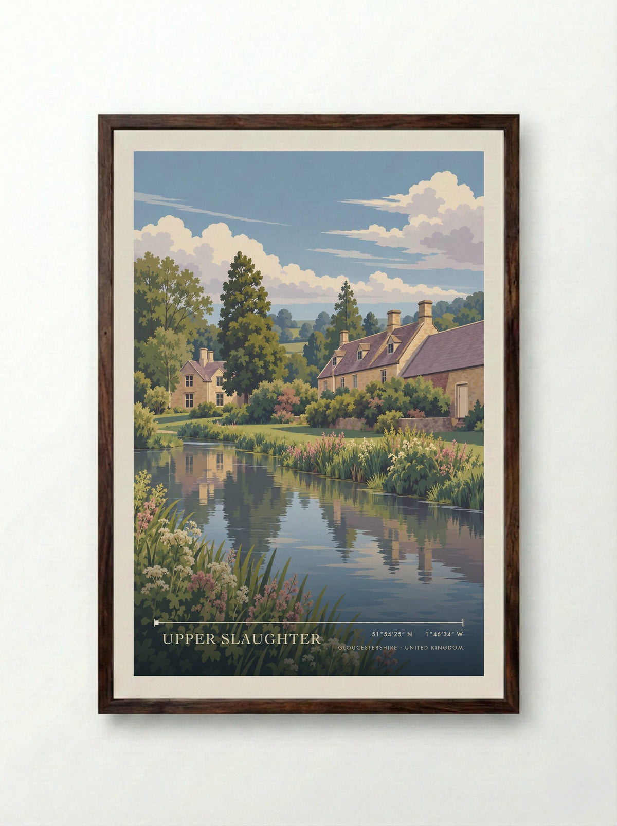 Upper Slaughter, Gloucestershire | Travel Poster - Framed Print Dark Wood