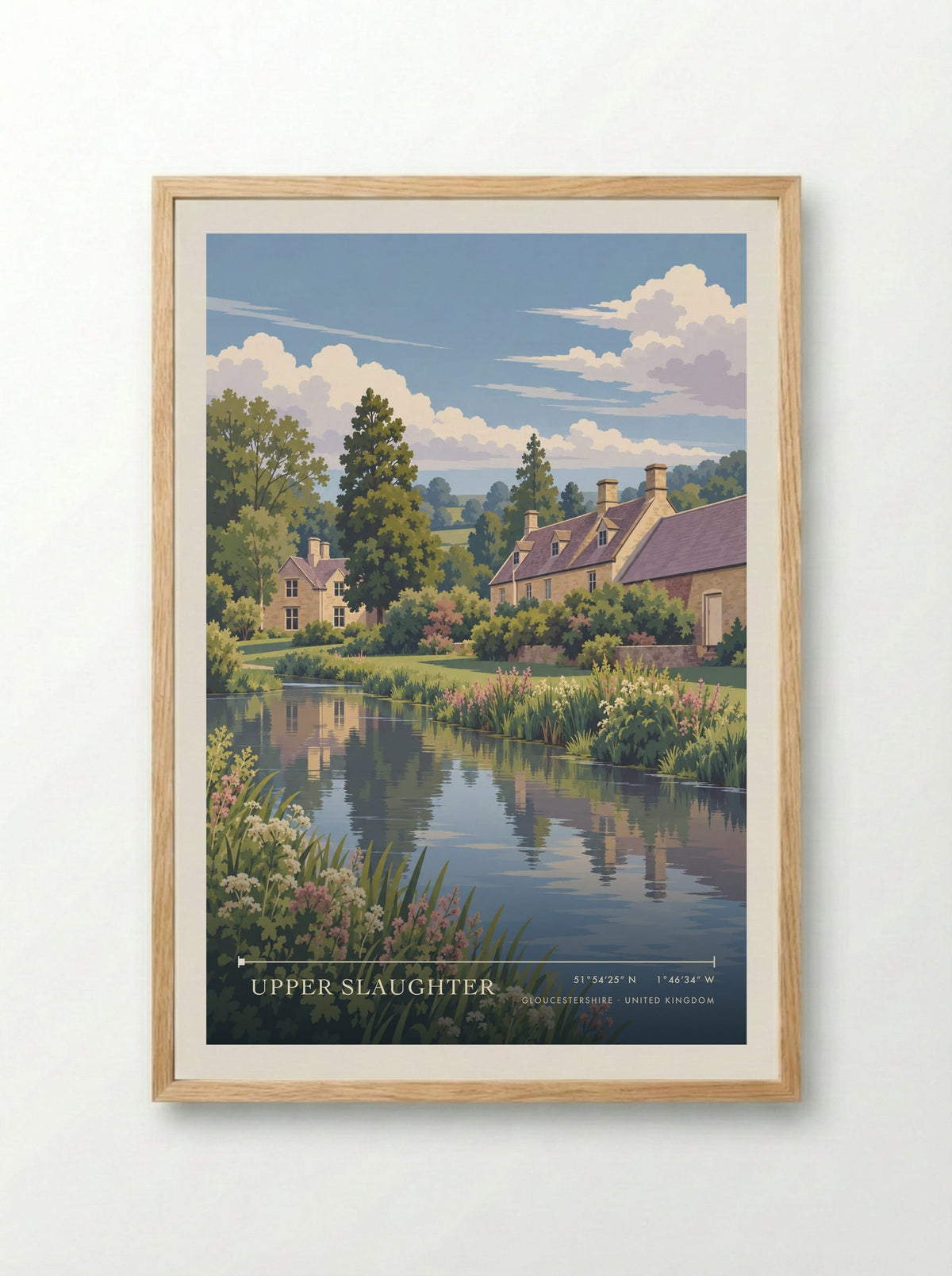 Upper Slaughter, Gloucestershire | Travel Poster - Framed Print Wood