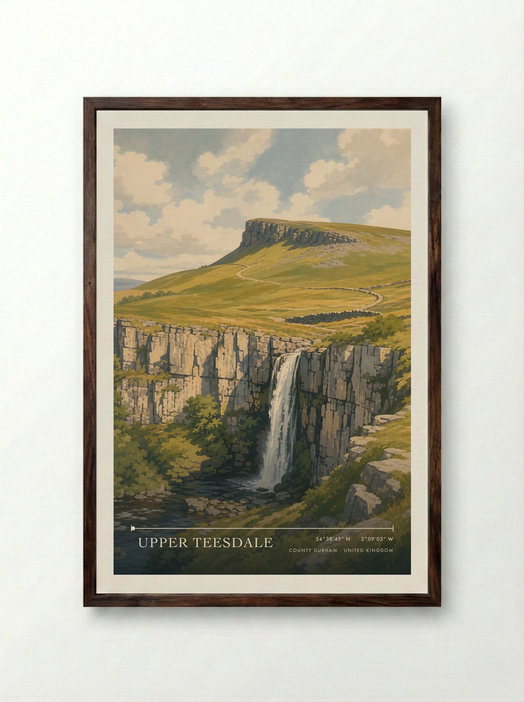 Upper Teesdale County Durham United Kingdom Travel Poster - Framed Print Dark Wood