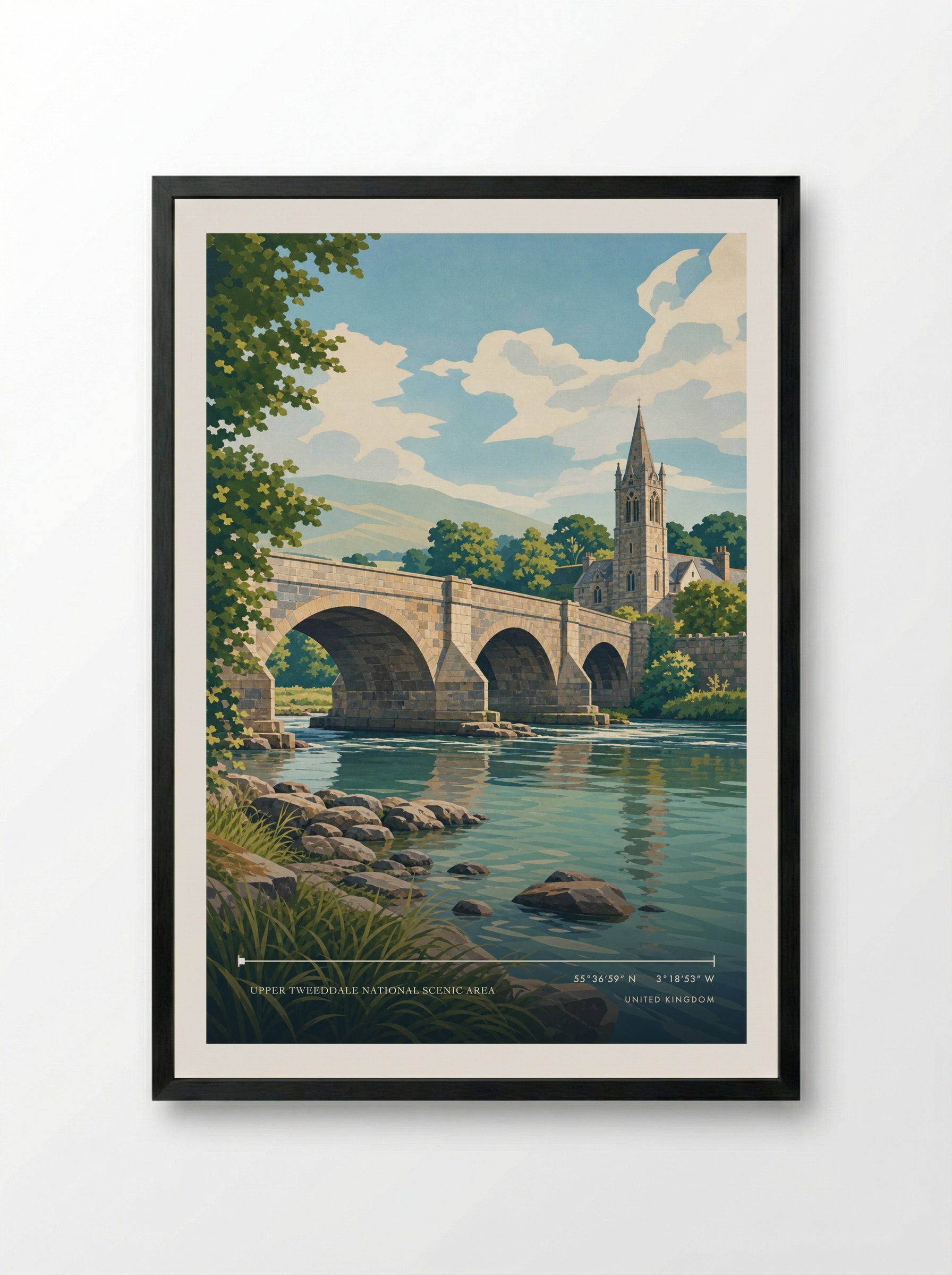 Upper Tweeddale National Scenic Area United Kingdom Travel Poster - Framed Print Black