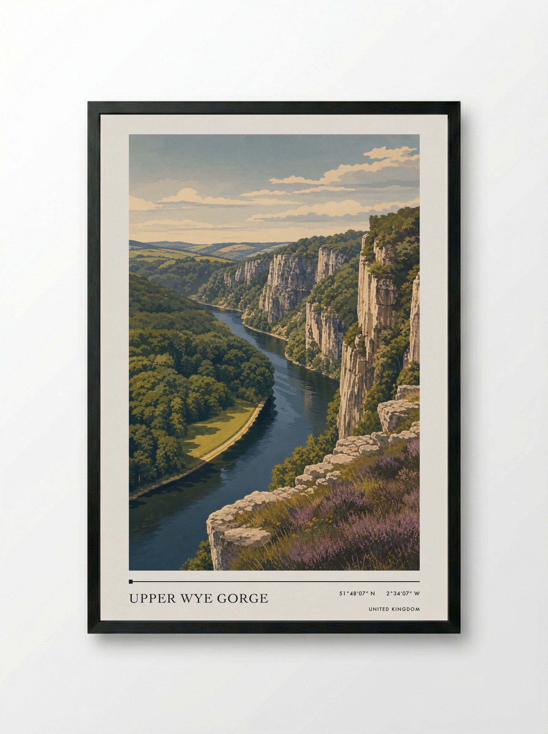 Upper Wye Gorge United Kingdom Travel Poster - Framed Print Black