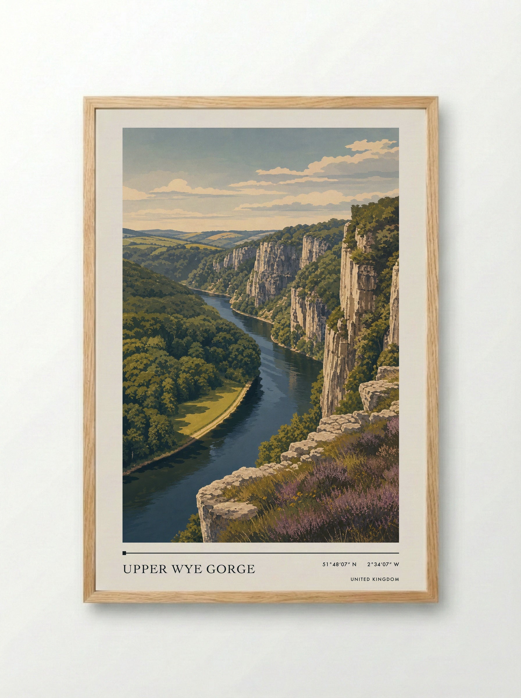 Upper Wye Gorge United Kingdom Travel Poster - Framed Print Wood