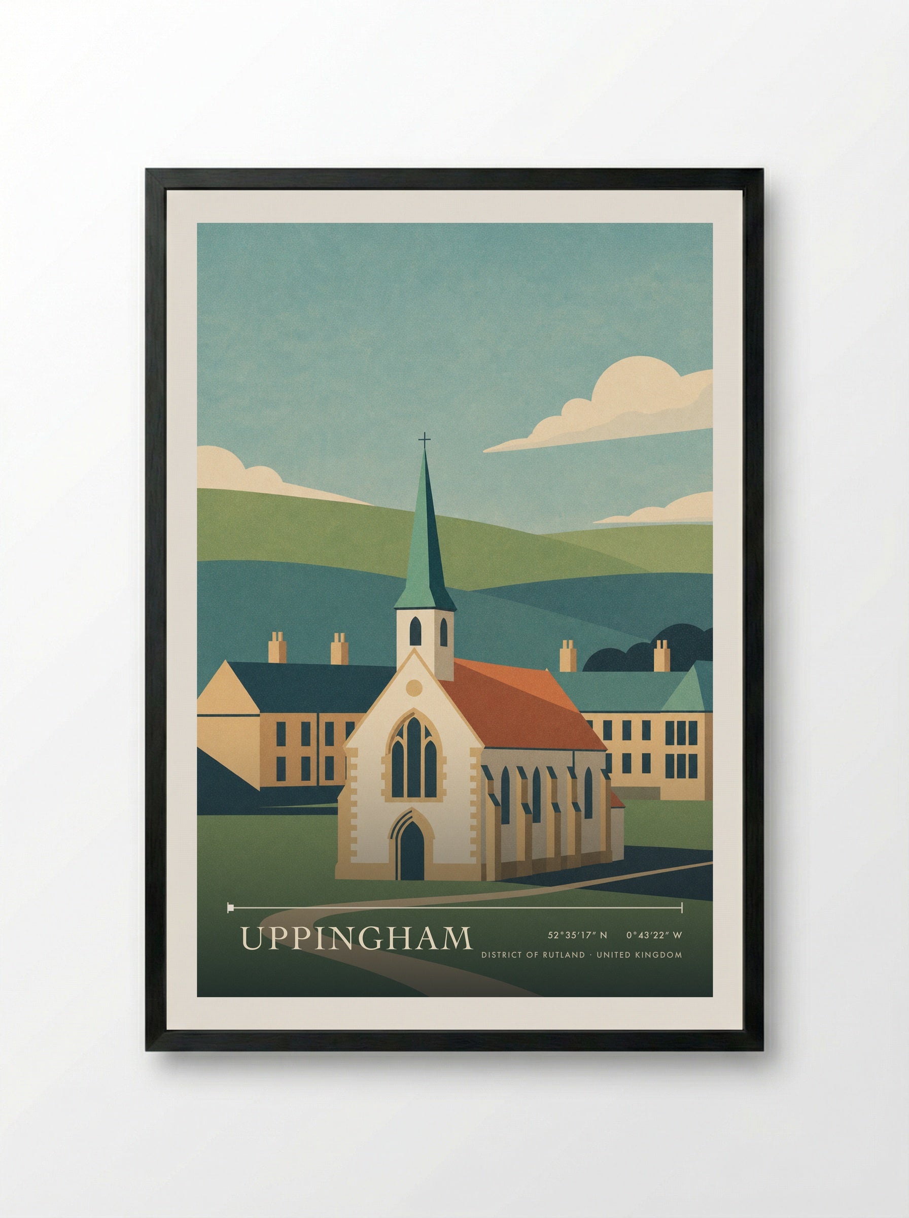 Uppingham District of Rutland United Kingdom Travel Poster - Framed Print Black