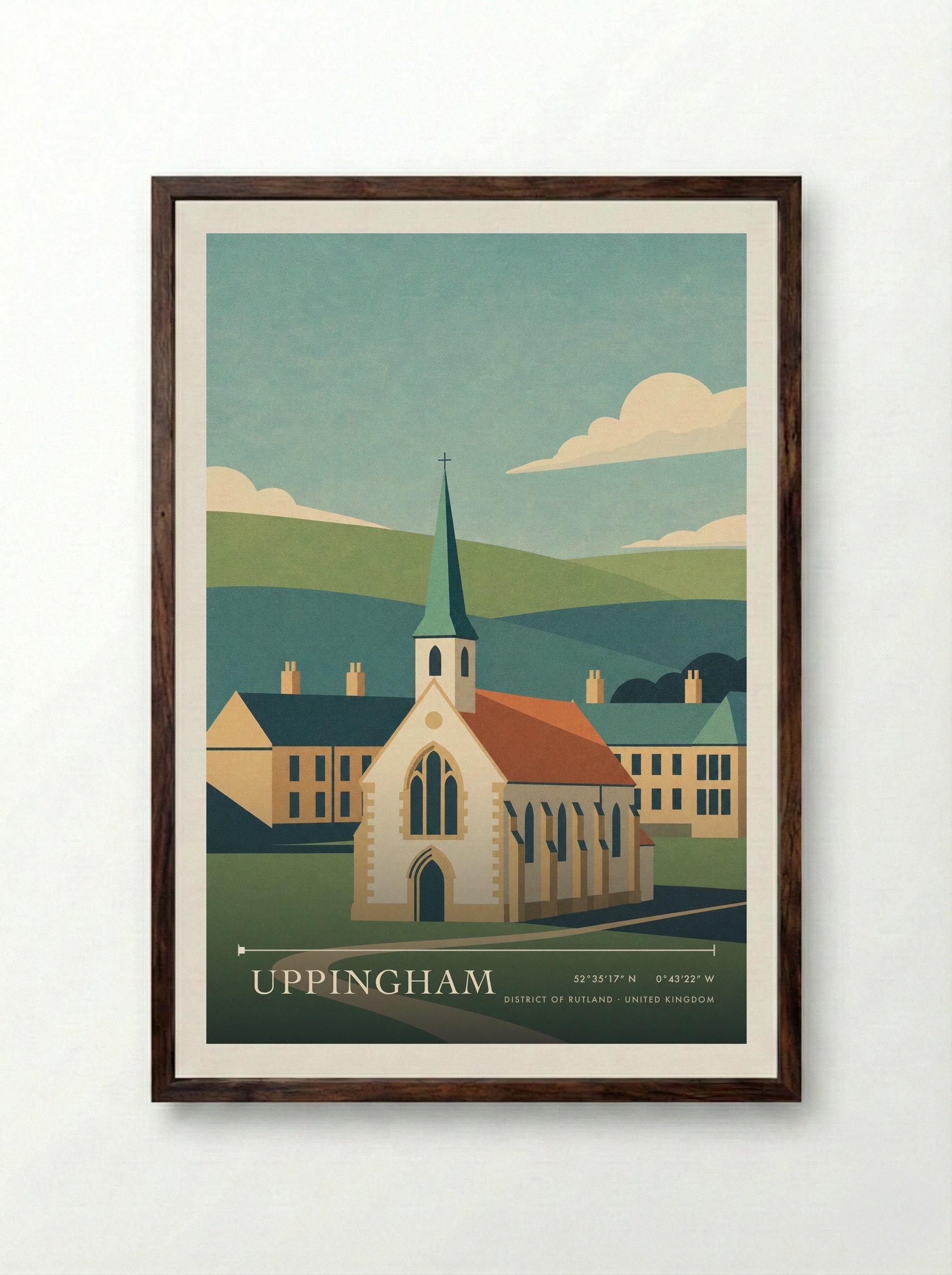 Uppingham District of Rutland United Kingdom Travel Poster - Framed Print Dark Wood