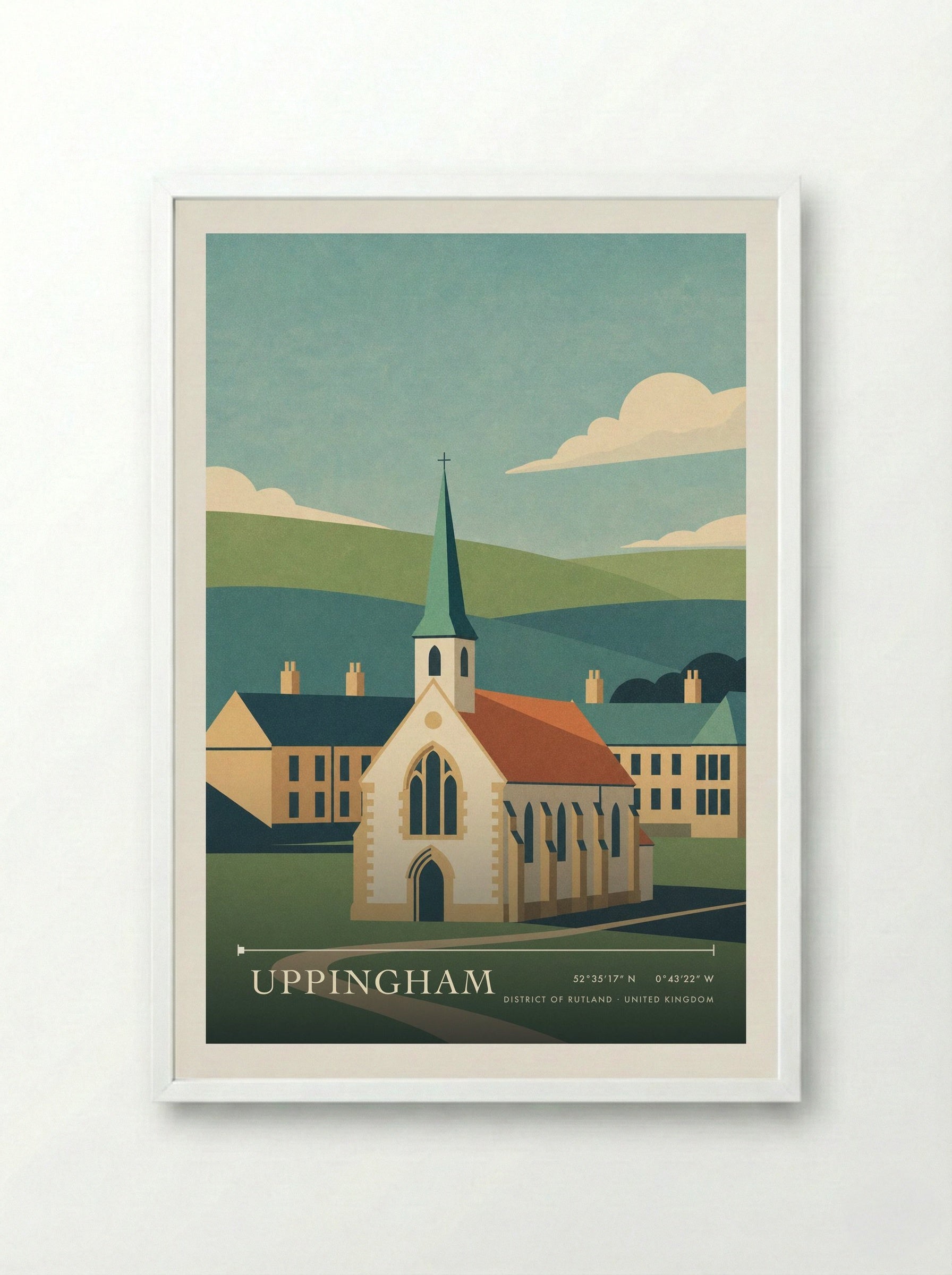 Uppingham District of Rutland United Kingdom Travel Poster - Framed Print White