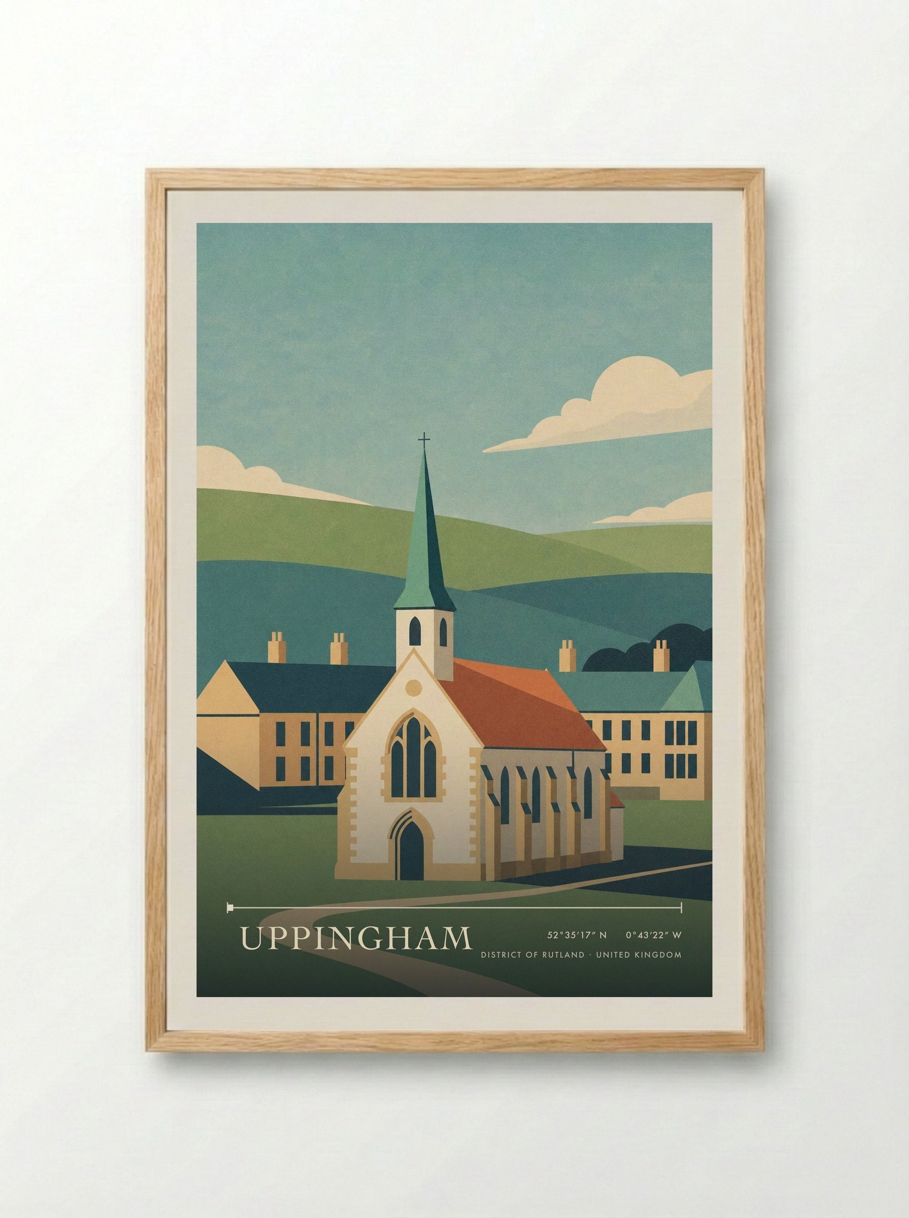 Uppingham District of Rutland United Kingdom Travel Poster - Framed Print Wood