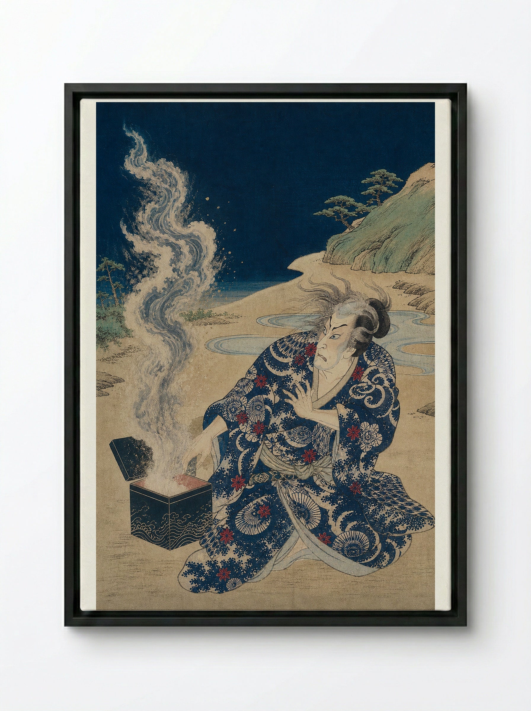 Urashima Taro Opens the Tamatebako - Framed Canvas Black