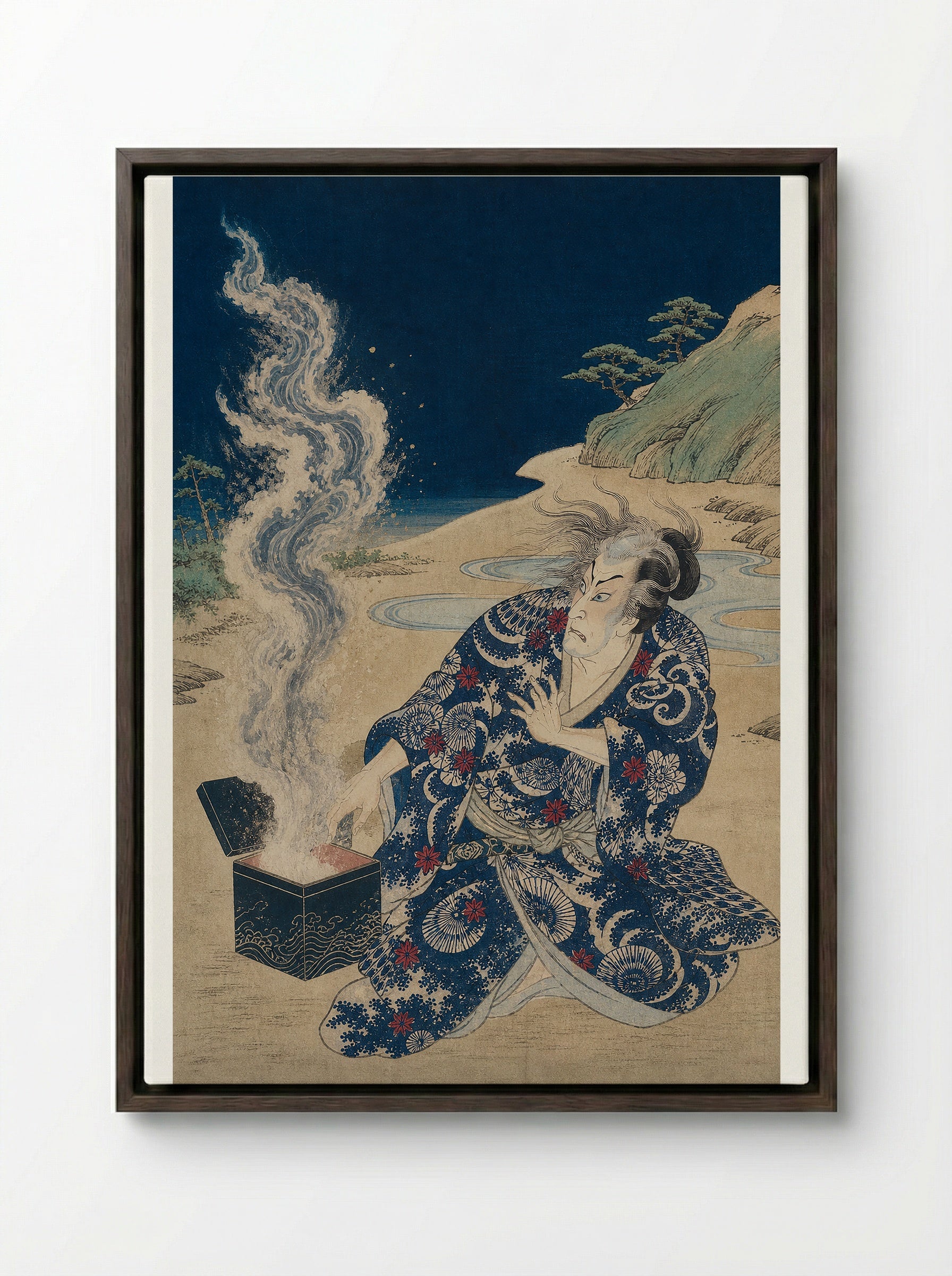 Urashima Taro Opens the Tamatebako - Framed Canvas Dark Wood