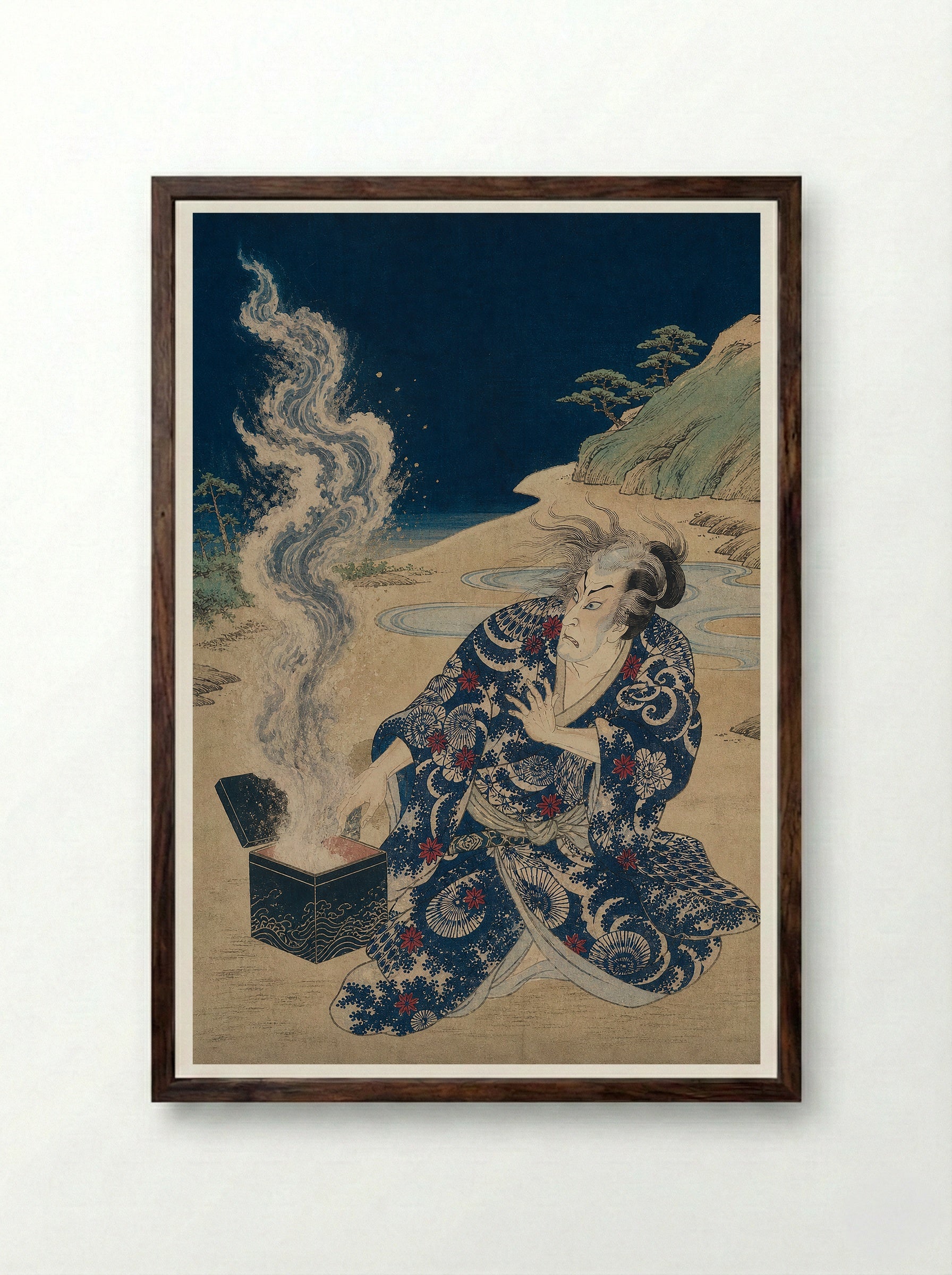 Urashima Taro Opens the Tamatebako - Framed Print Dark Wood
