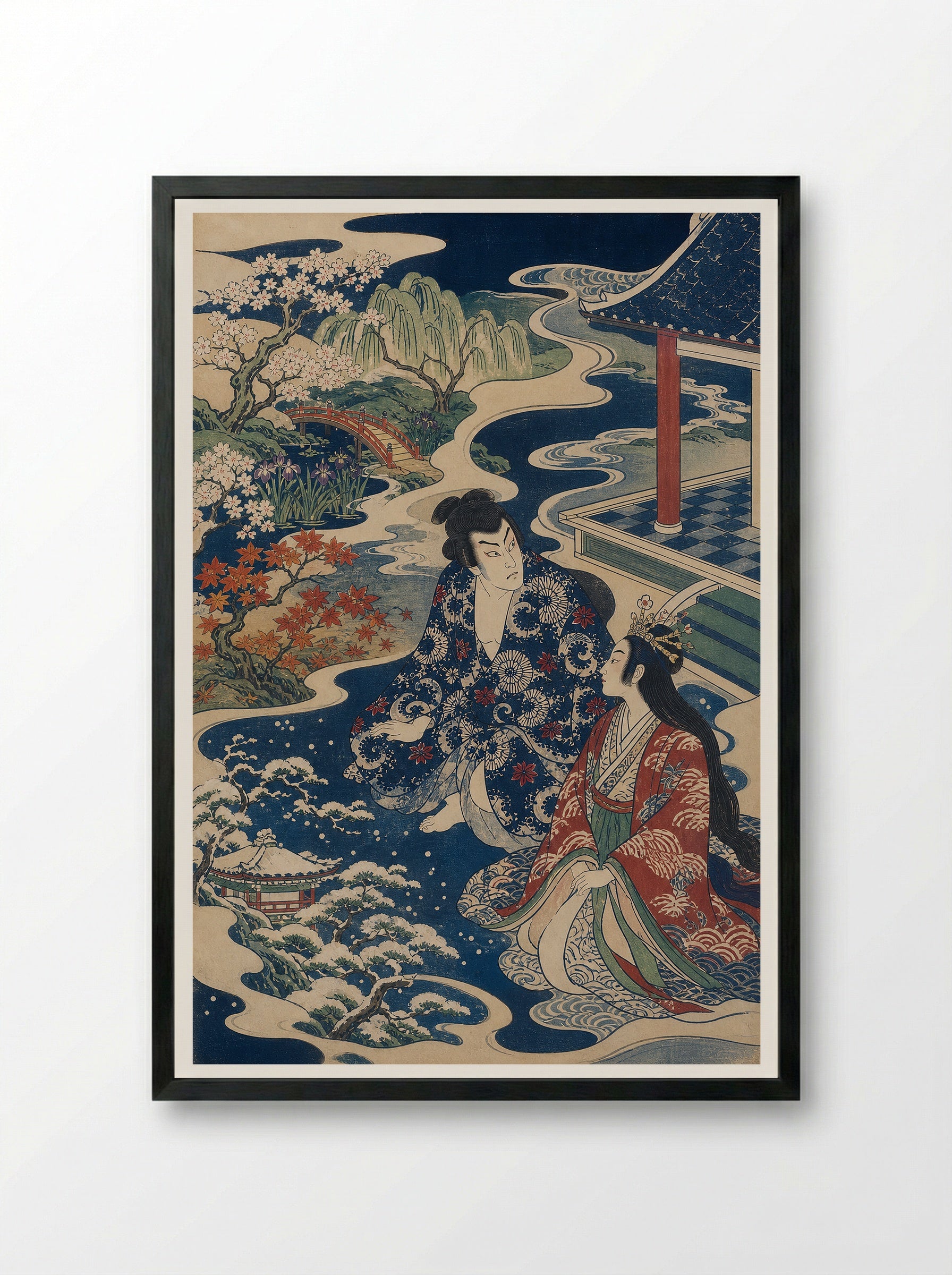 Urashima Taro and the Changing Seasons - Framed Print Black