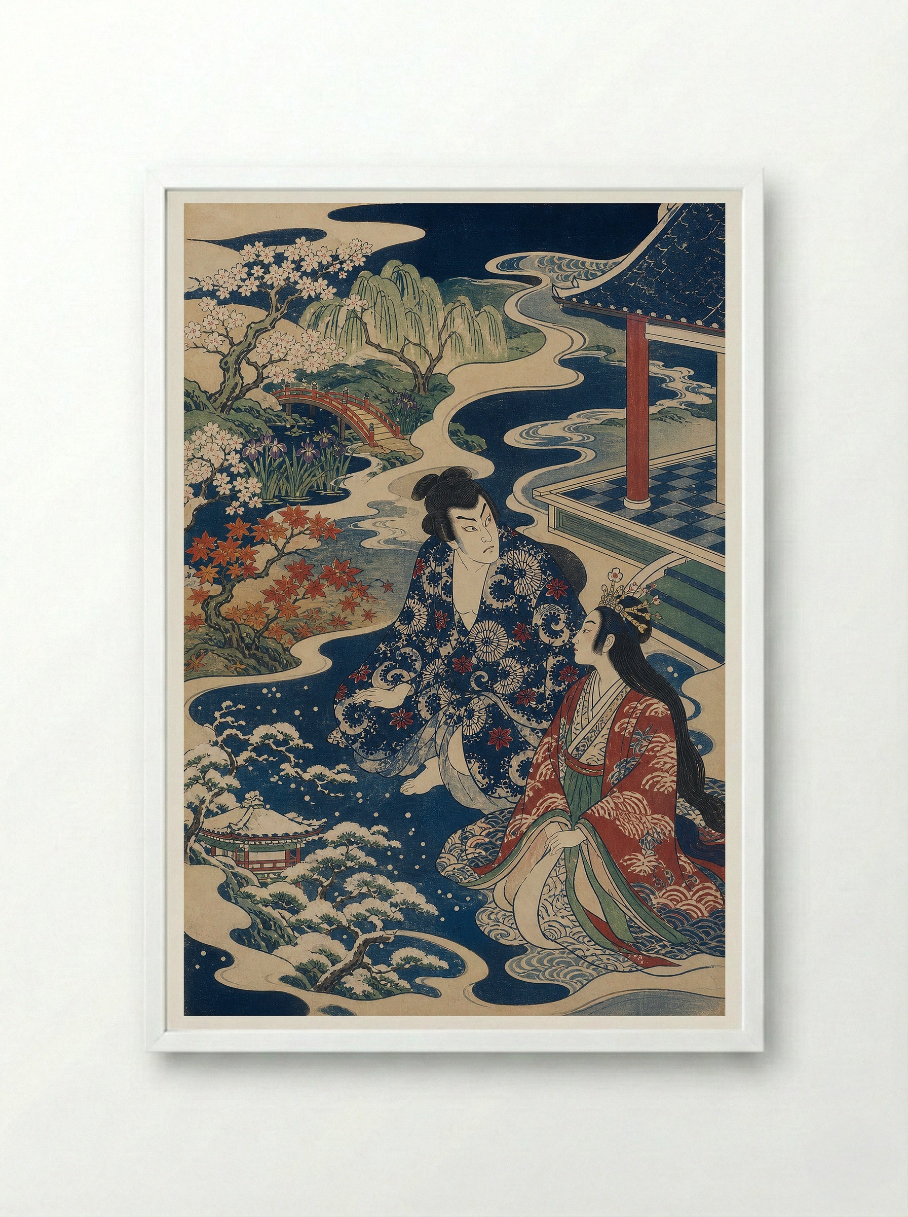 Urashima Taro and the Changing Seasons - Framed Print White