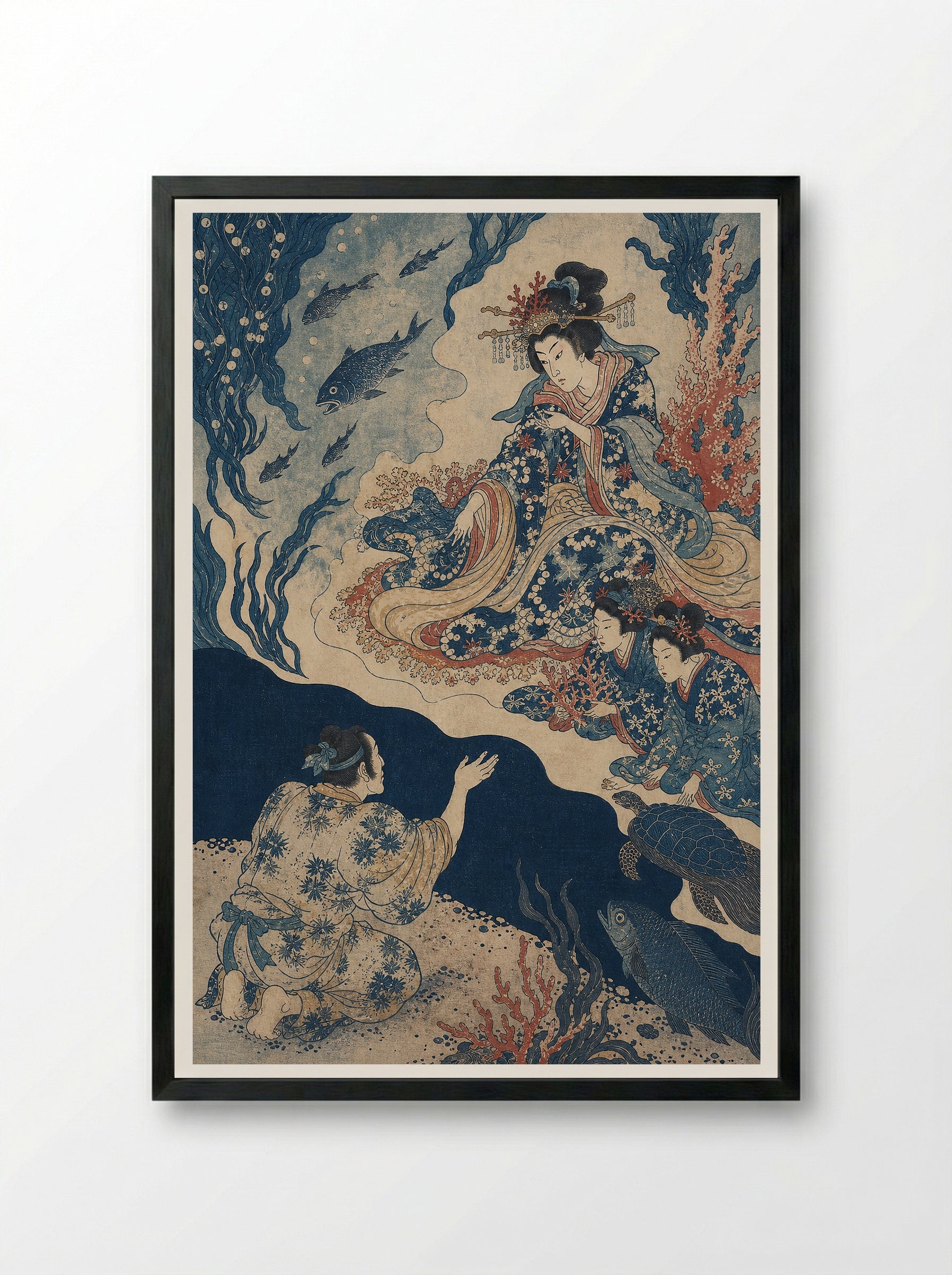 Urashima Taro at the Dragon Palace - Framed Print Black
