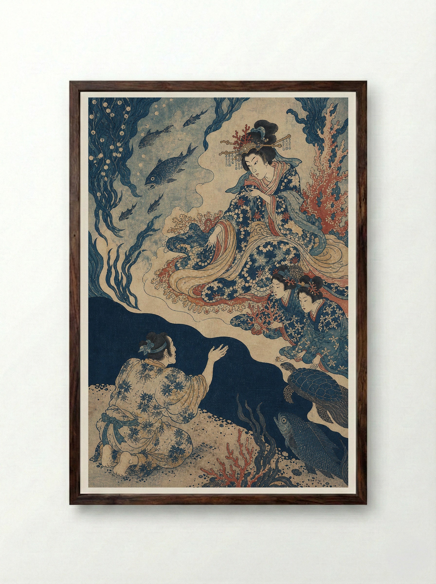 Urashima Taro at the Dragon Palace - Framed Print Dark Wood