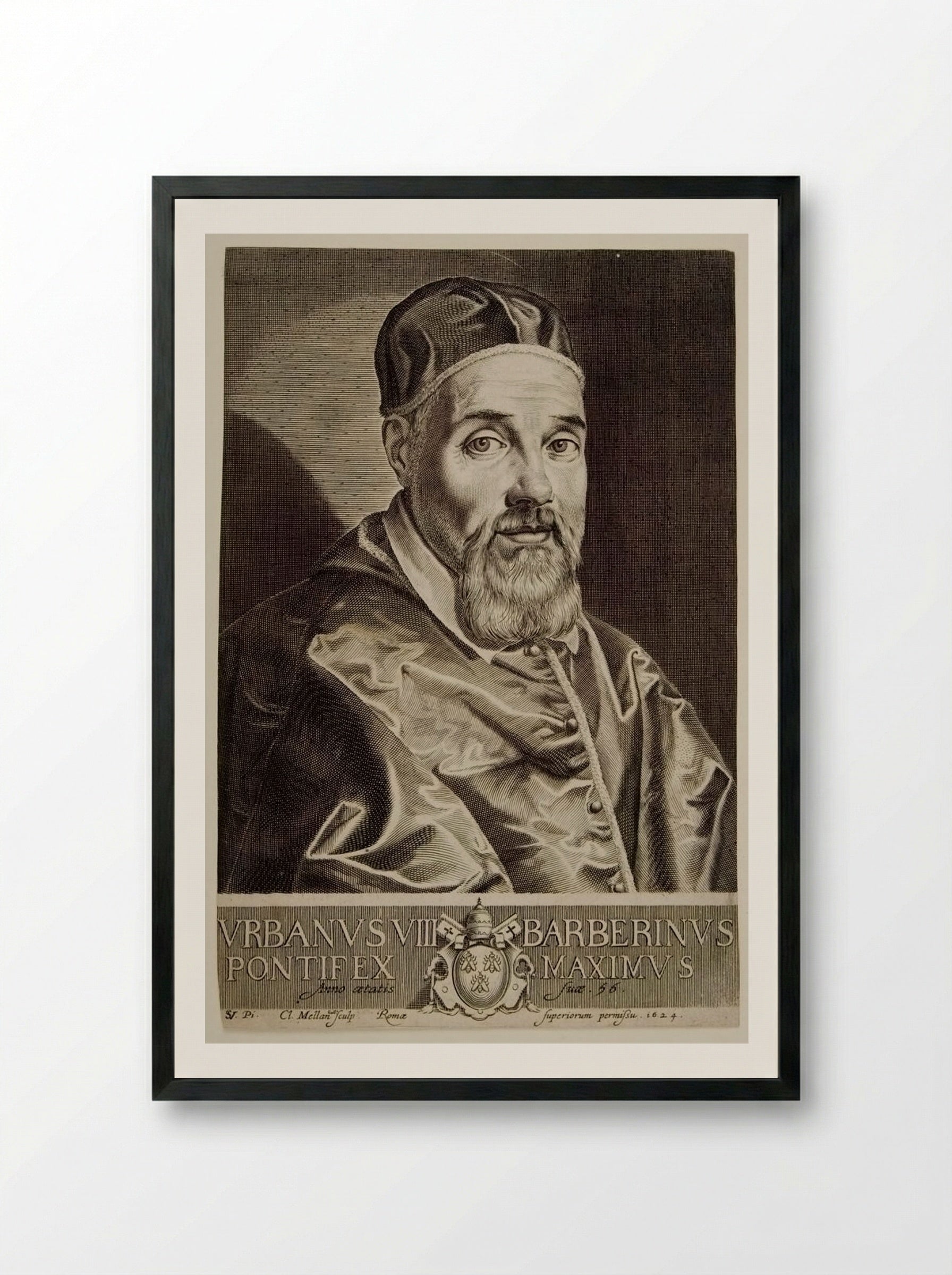 Urban VIII, Maffeo Barberini - Claude Mellan - Framed Print Black