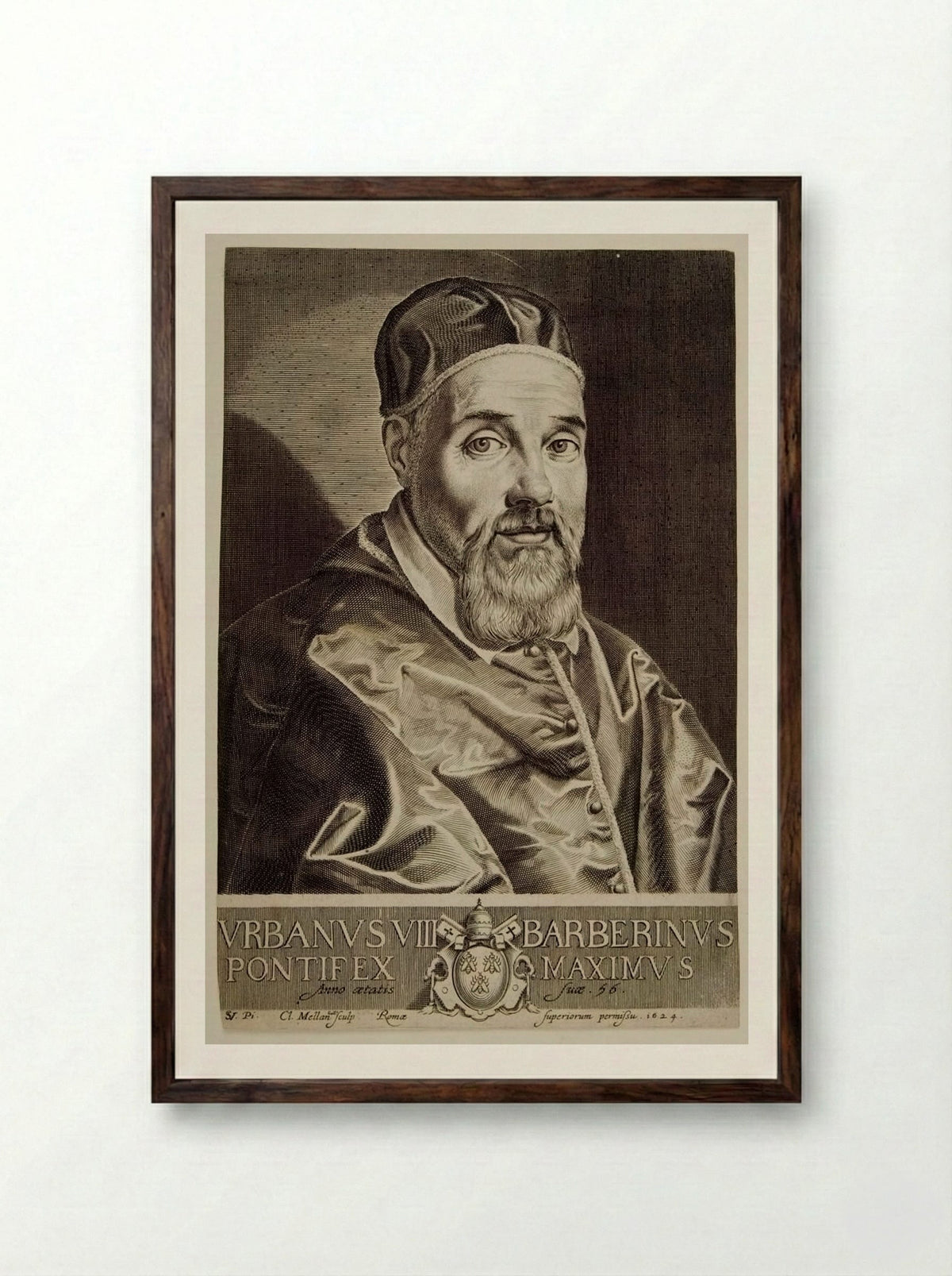 Urban VIII, Maffeo Barberini - Claude Mellan - Framed Print Dark Wood