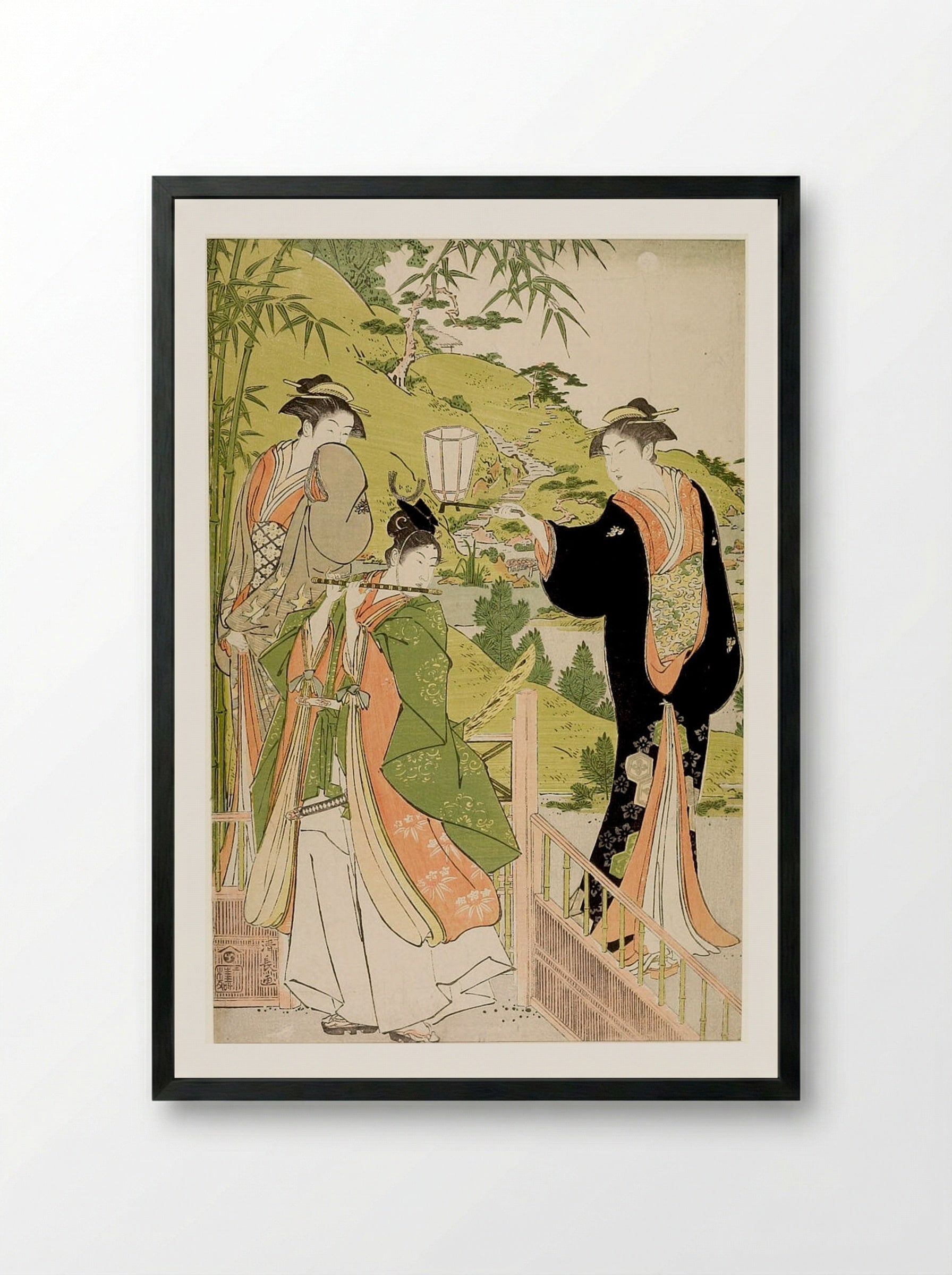 Ushiwakamaru Visiting Minazuruhime - Torii Kiyonaga - Framed Print Black