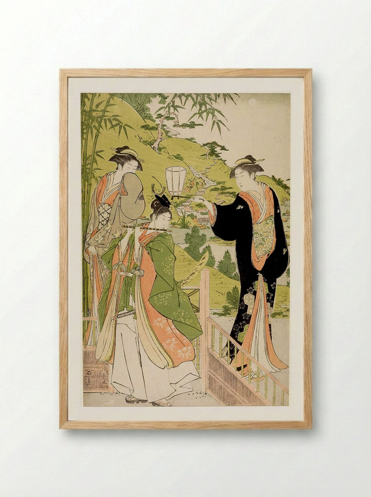 Ushiwakamaru Visiting Minazuruhime - Torii Kiyonaga - Framed Print Wood