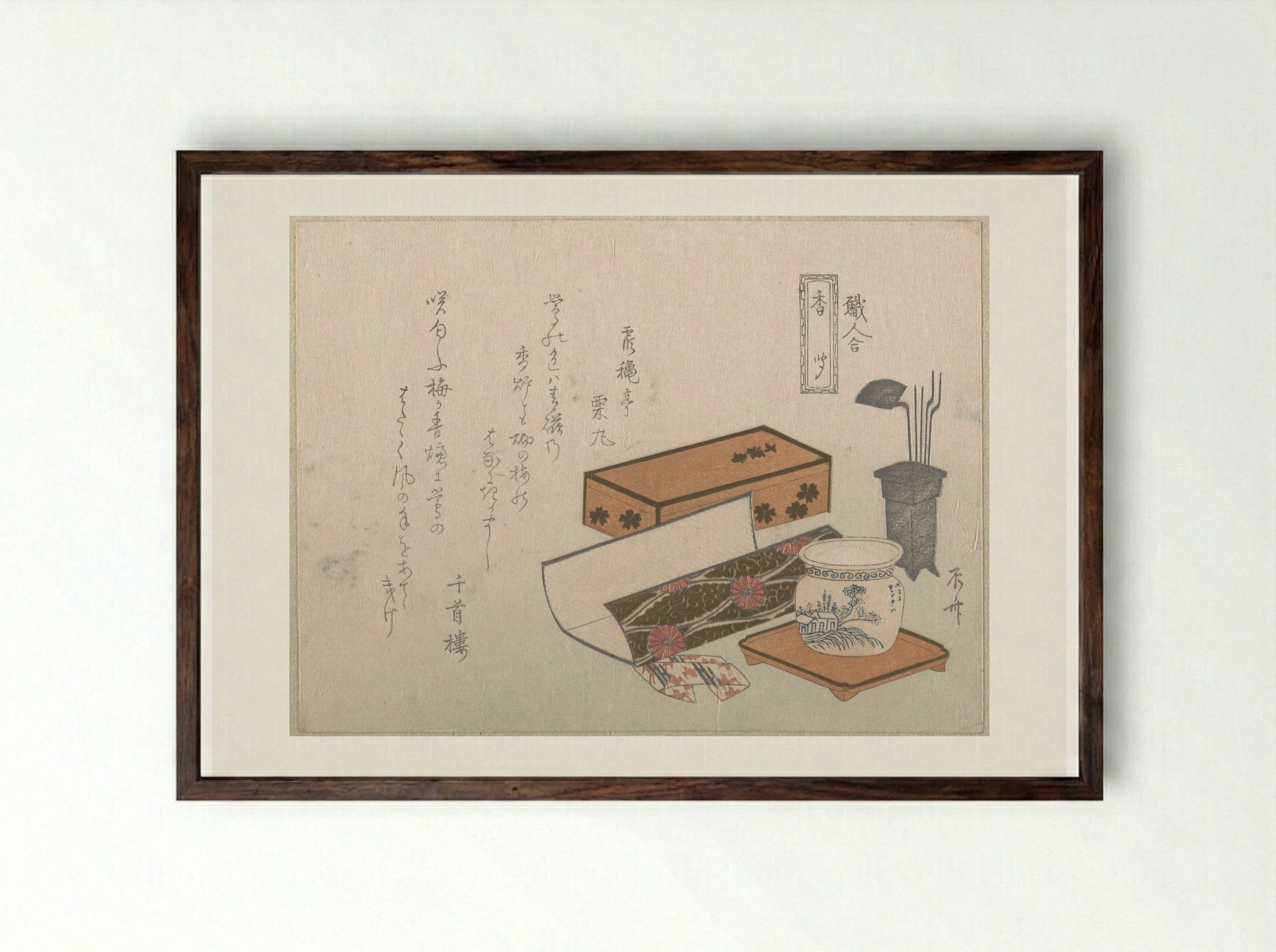 Utensils for the Incense Ceremony - Ryūryūkyo Shinsai - Framed Print Dark Wood