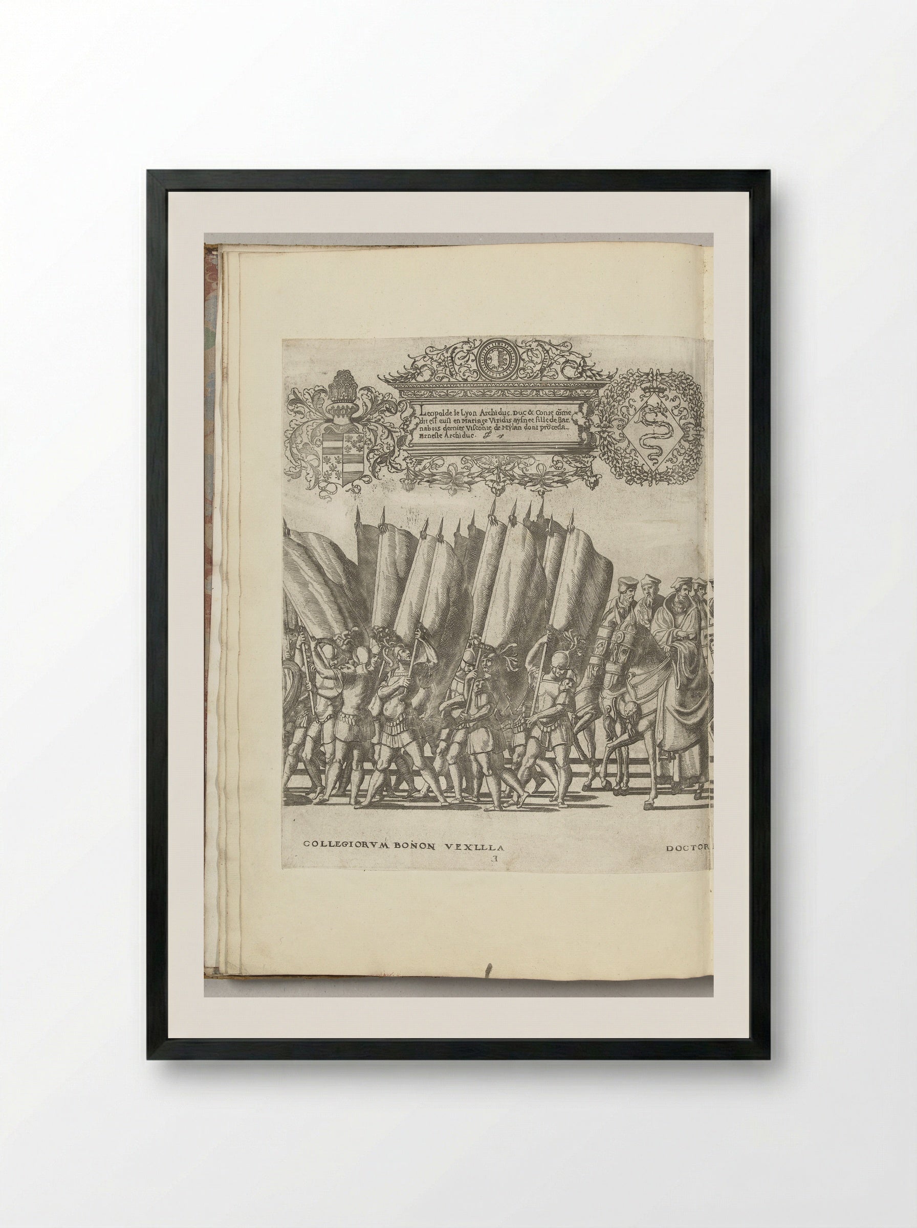Vaandeldragers en geleerden, plaat E - Nicolaas Hogenberg - Framed Print Black
