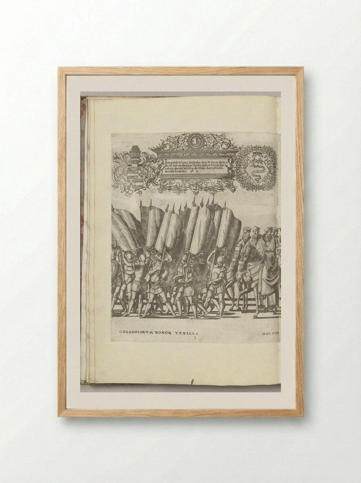 Vaandeldragers en geleerden, plaat E - Nicolaas Hogenberg - Framed Print Wood