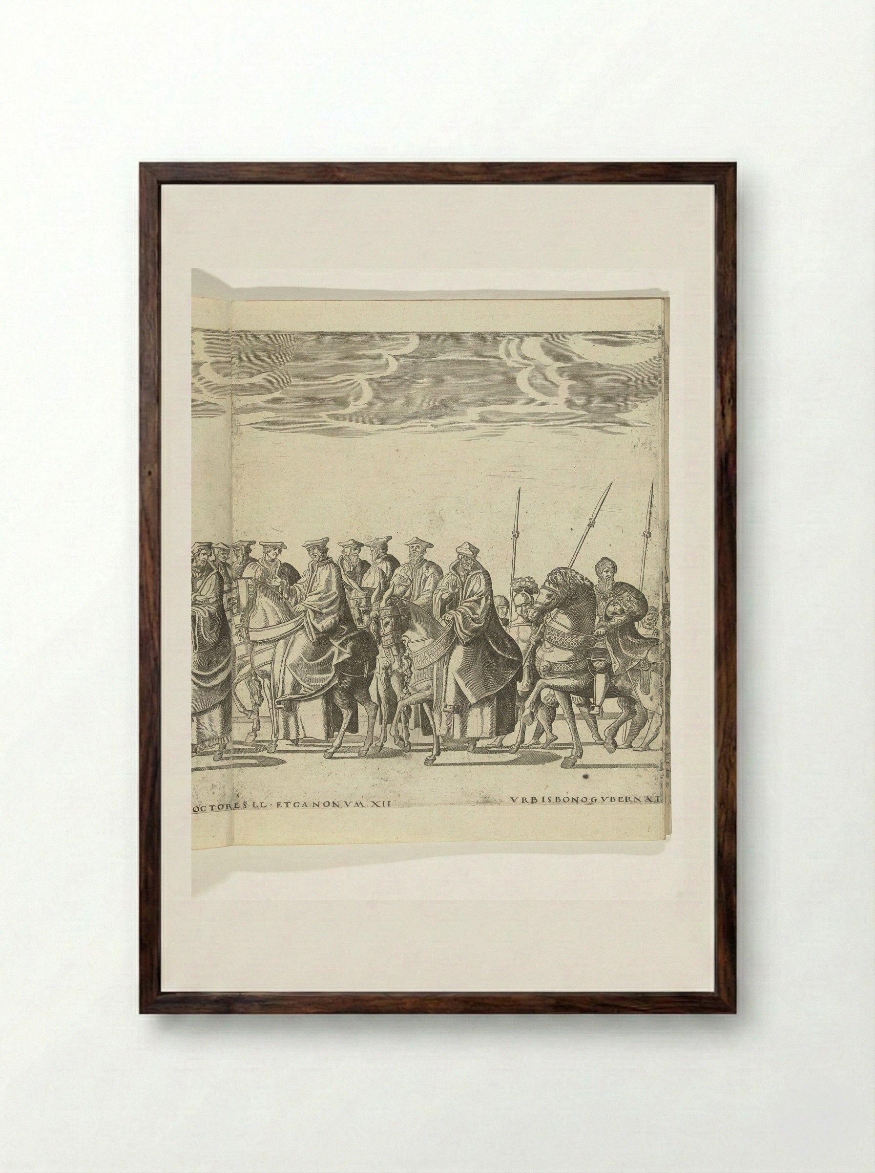 Vaandeldragers en kanunninken, plaat 5 - Nicolaas Hogenberg - Framed Print Dark Wood