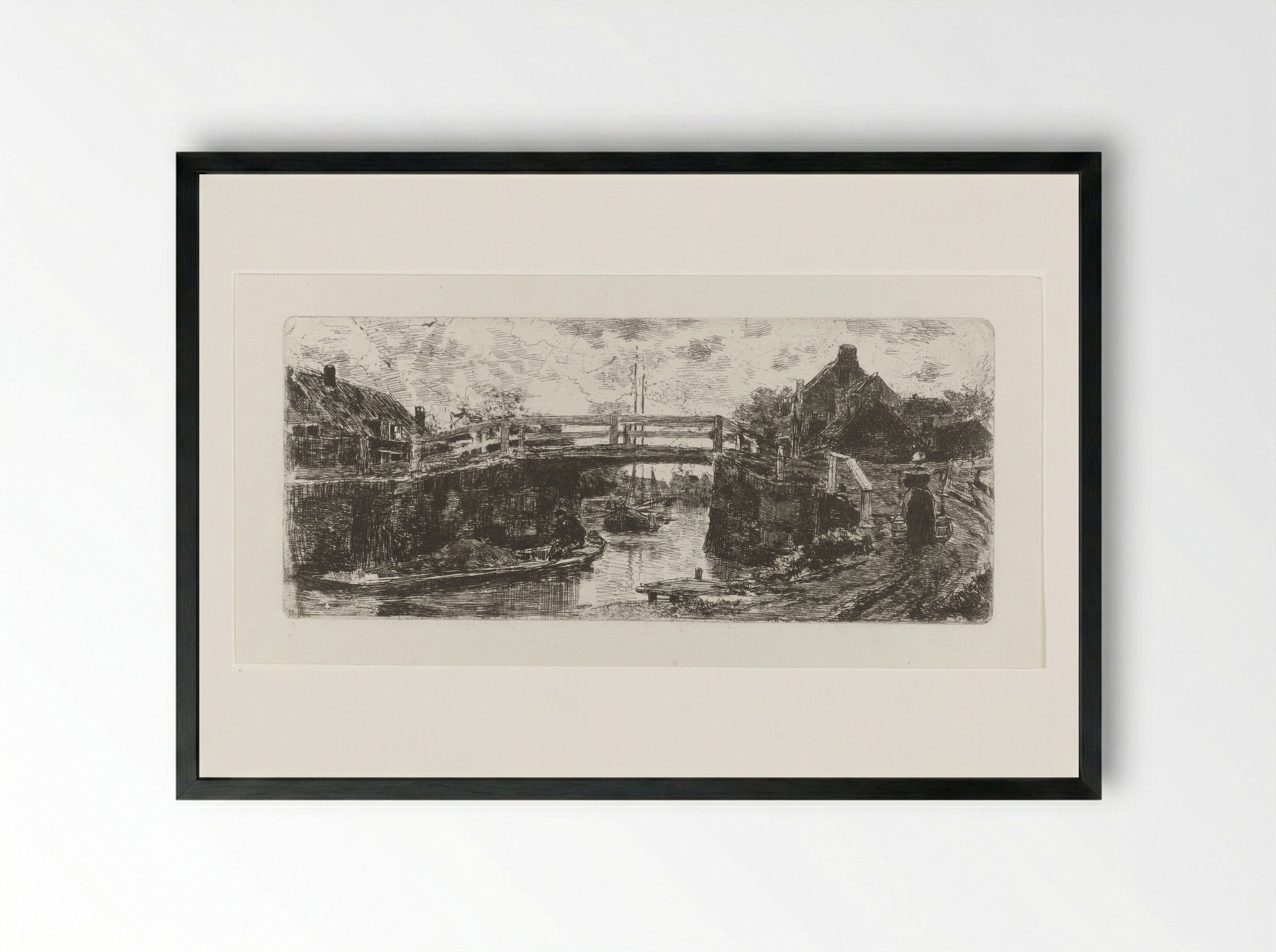 Vaart met brug - Jacob Maris - Framed Print Black