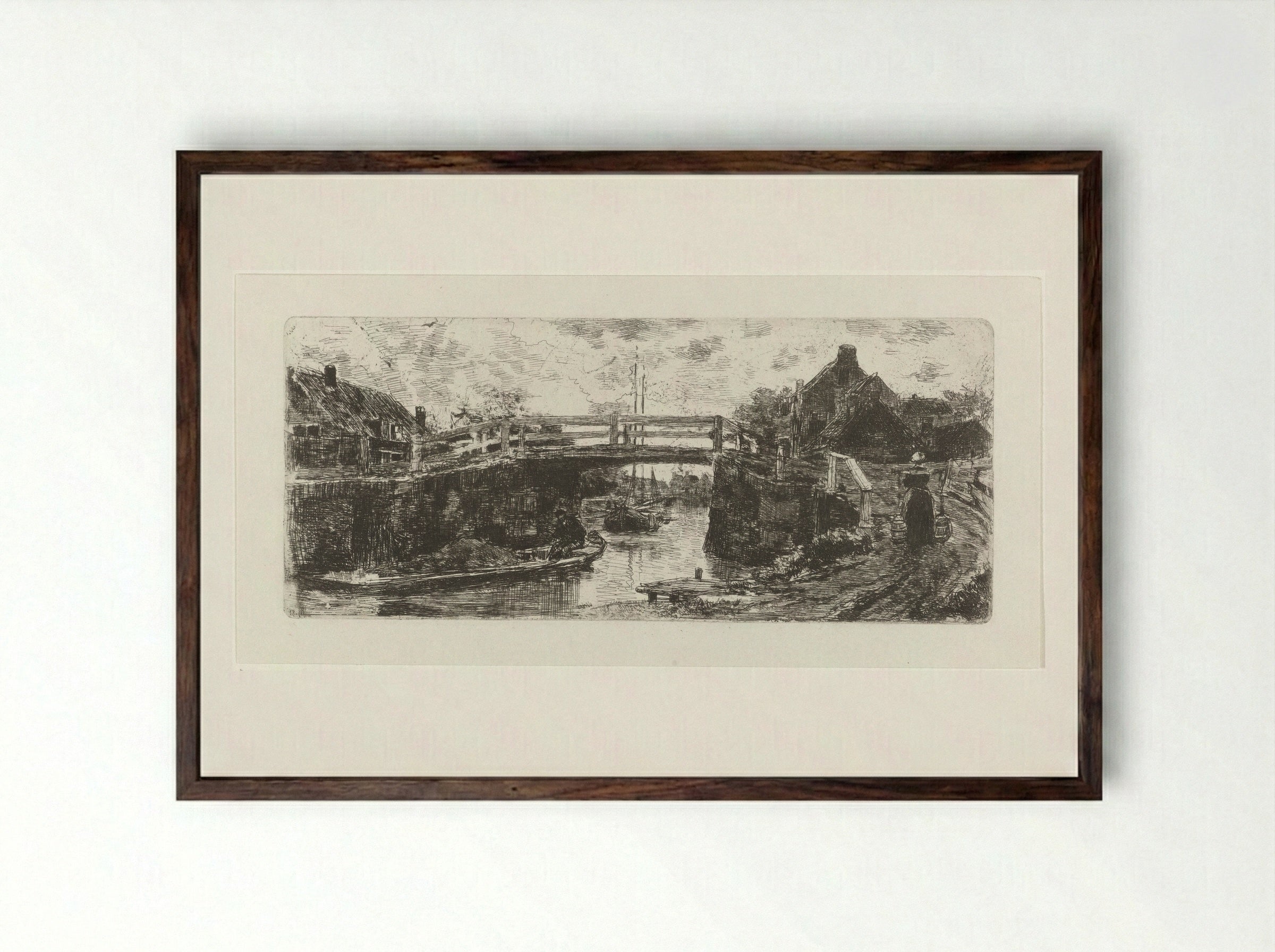 Vaart met brug - Jacob Maris - Framed Print Dark Wood