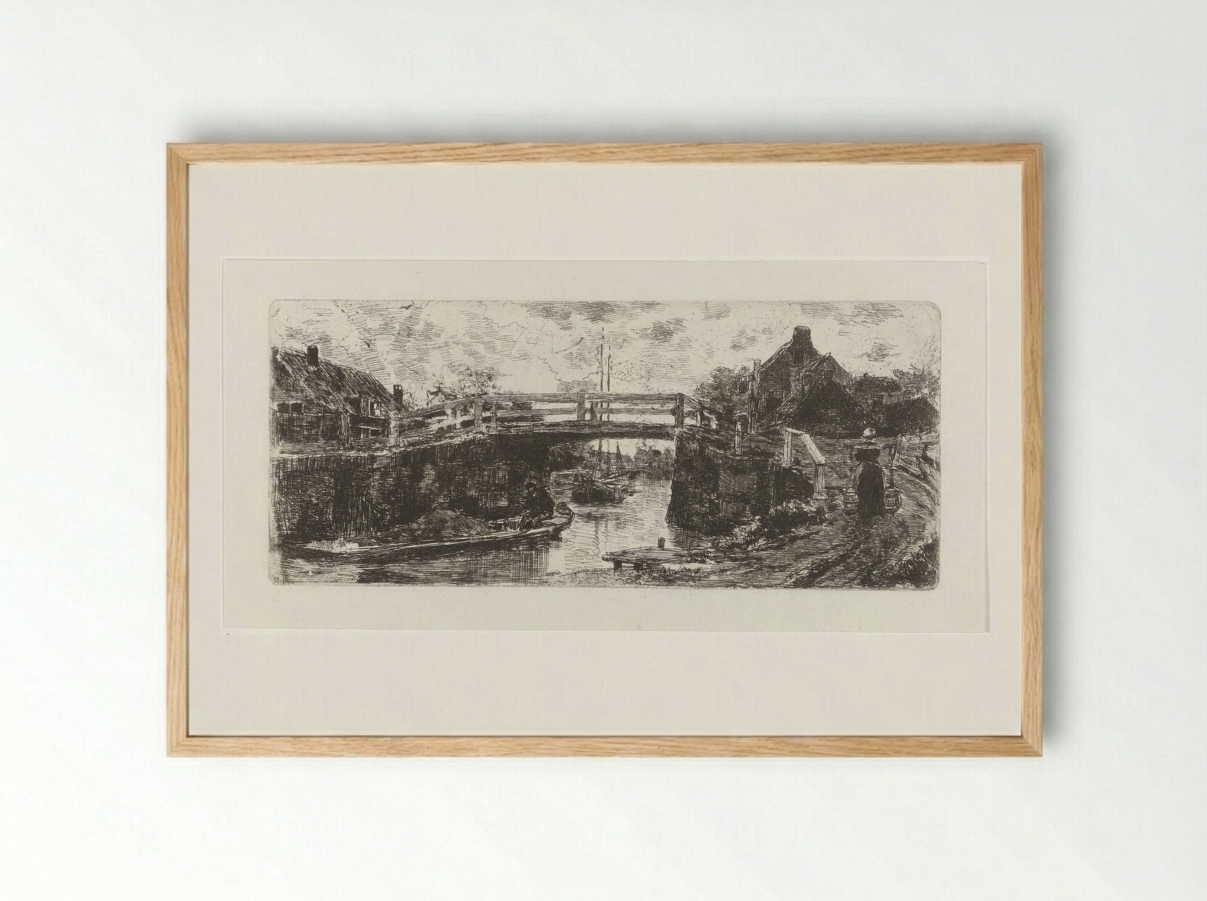 Vaart met brug - Jacob Maris - Framed Print Wood