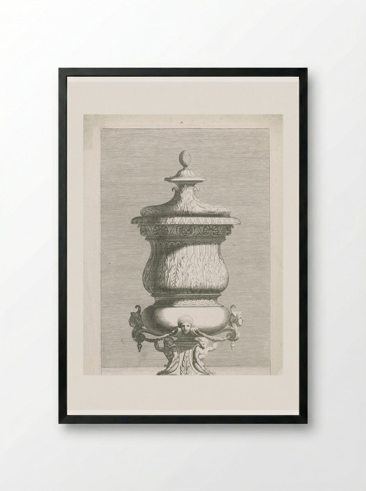 Vaas met deksel op voet - Gérard Audran - Framed Print Black