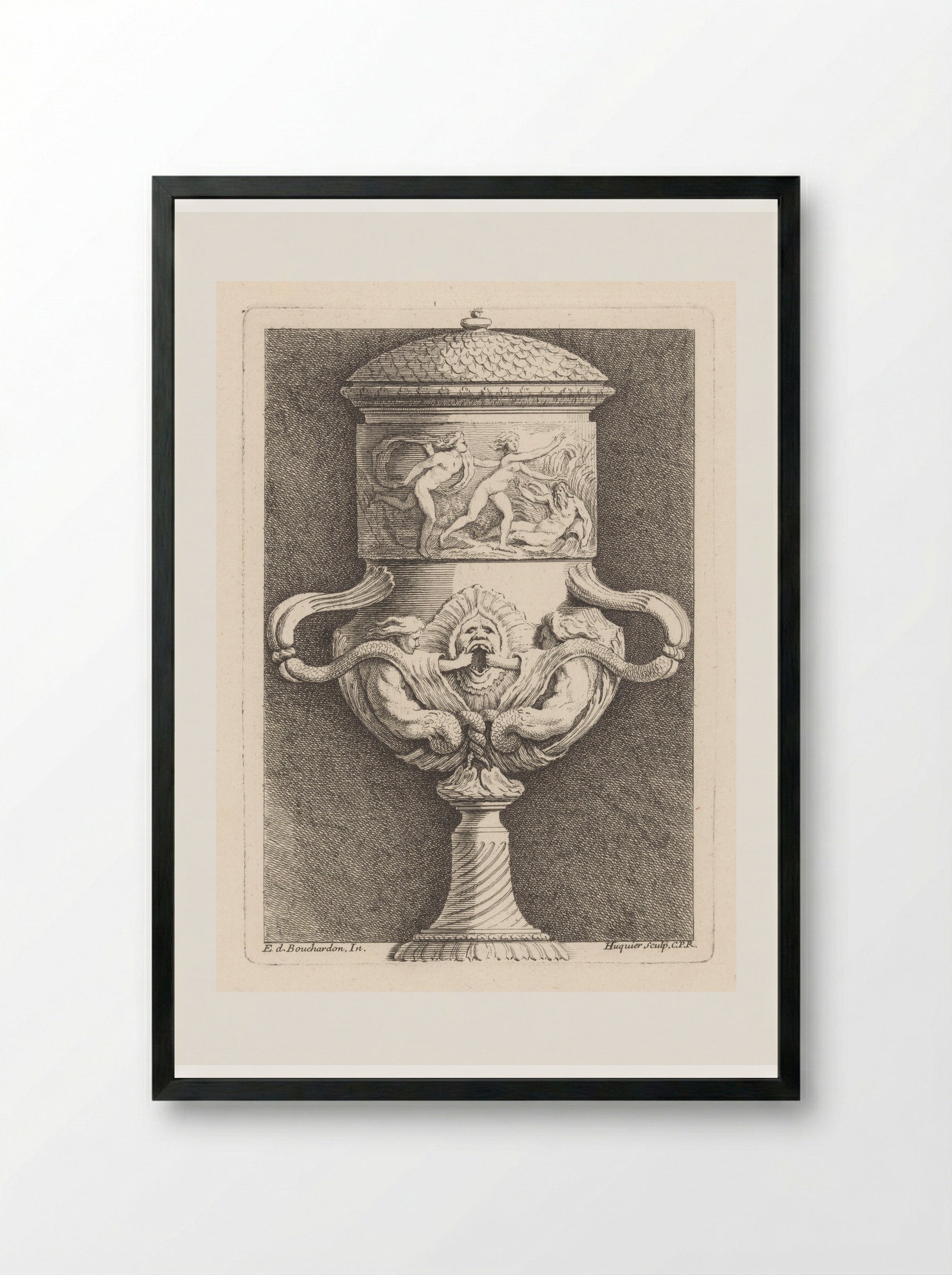 Vaas met meermannen en masker - Gabriel Huquier - Framed Print Black
