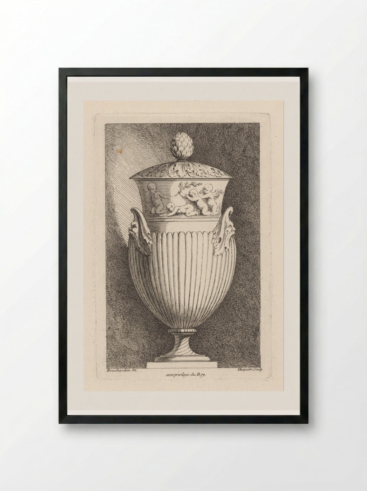 Vaas met putti - Gabriel Huquier - Framed Print Black