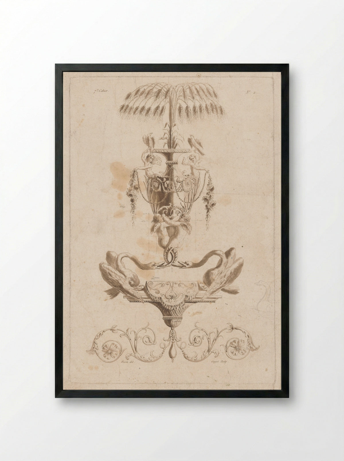 Vaas, putti en zwanen - Laurent Guyot - Framed Print Black